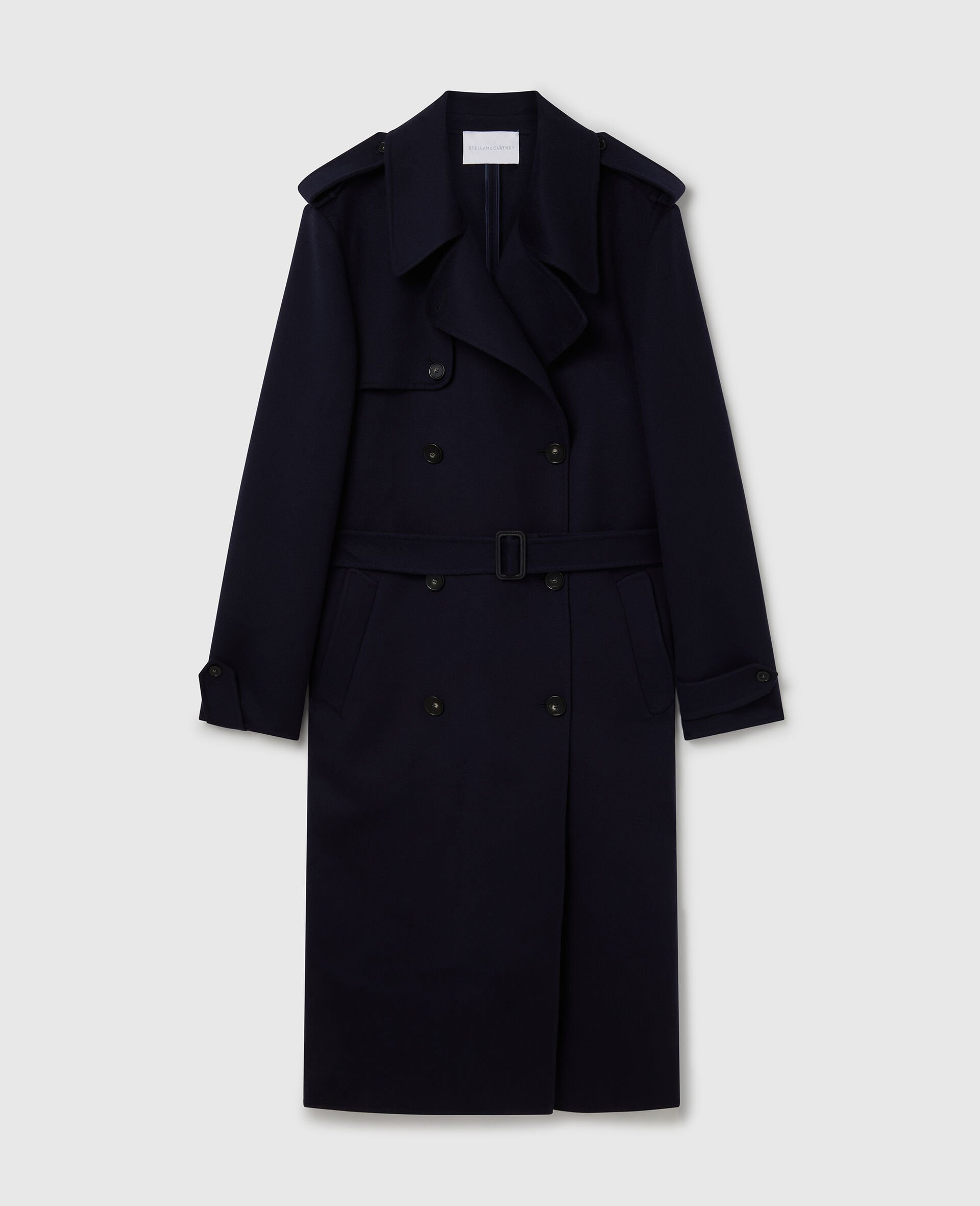 Double-Breasted Belted Trench Coat-Blue-large image number 0