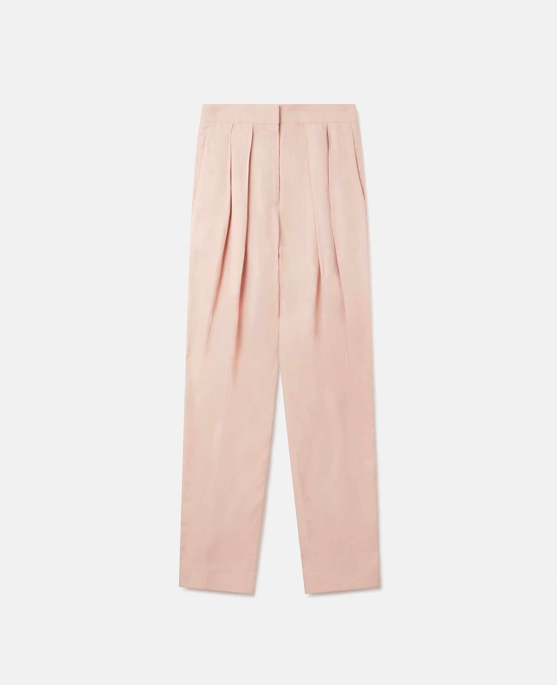 Fluid Linen Pleat Front Straight Leg Trousers-Pink-large image number 0