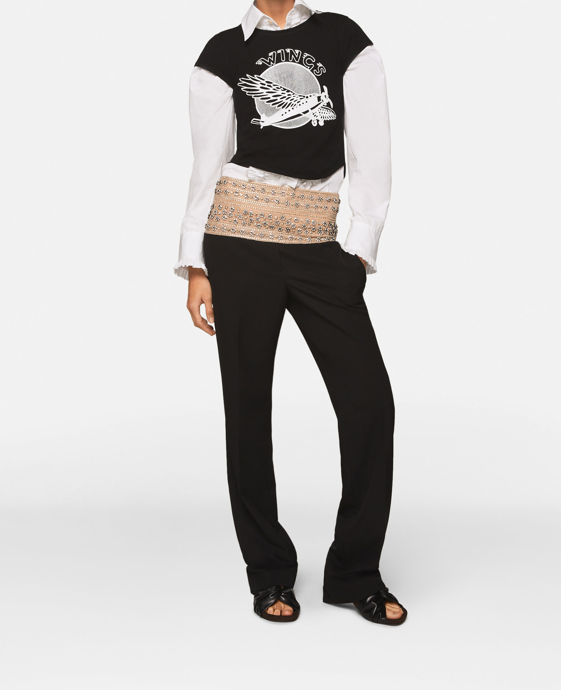 Crystal-Embellished Wool Trousers-Black-large image number 1