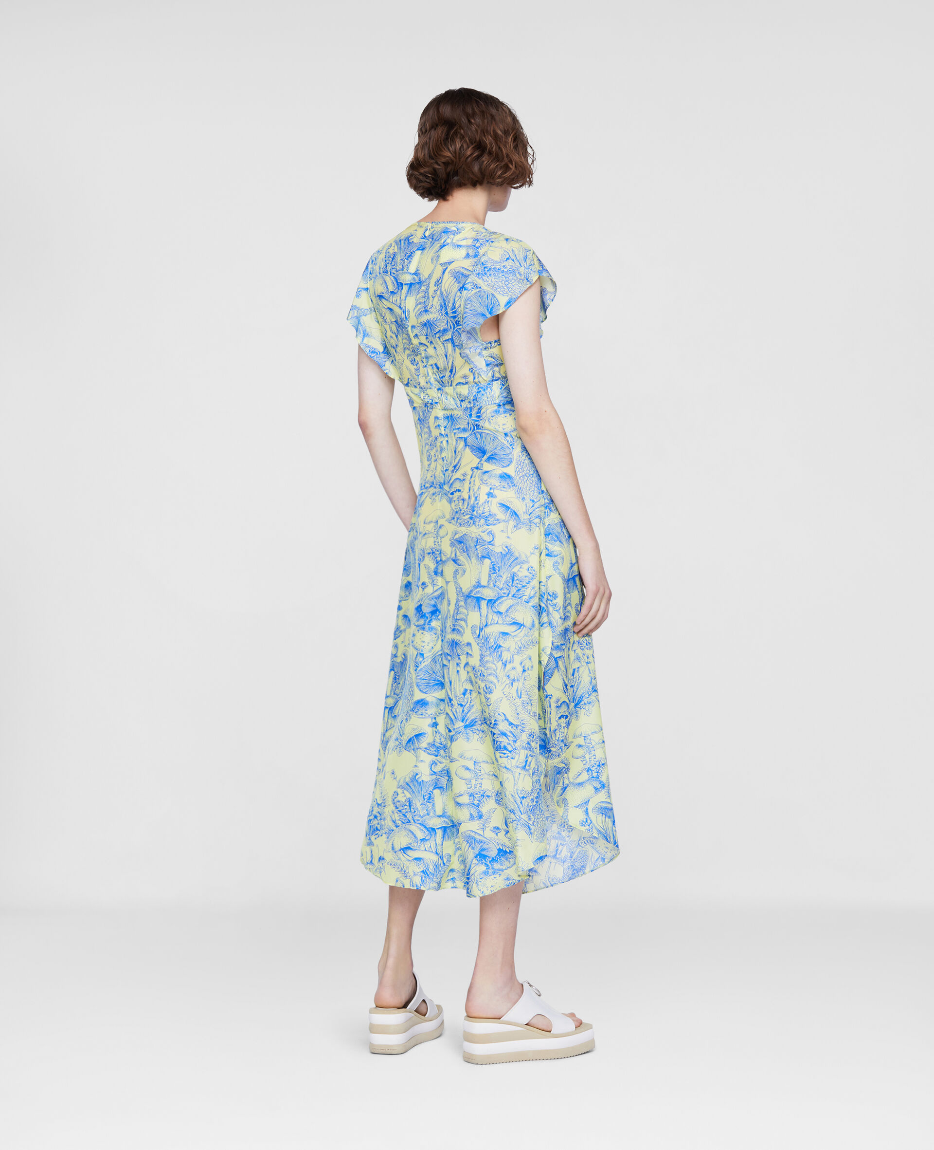 Mushroom Print Silk Maxi Dress-Yellow-large image number 2