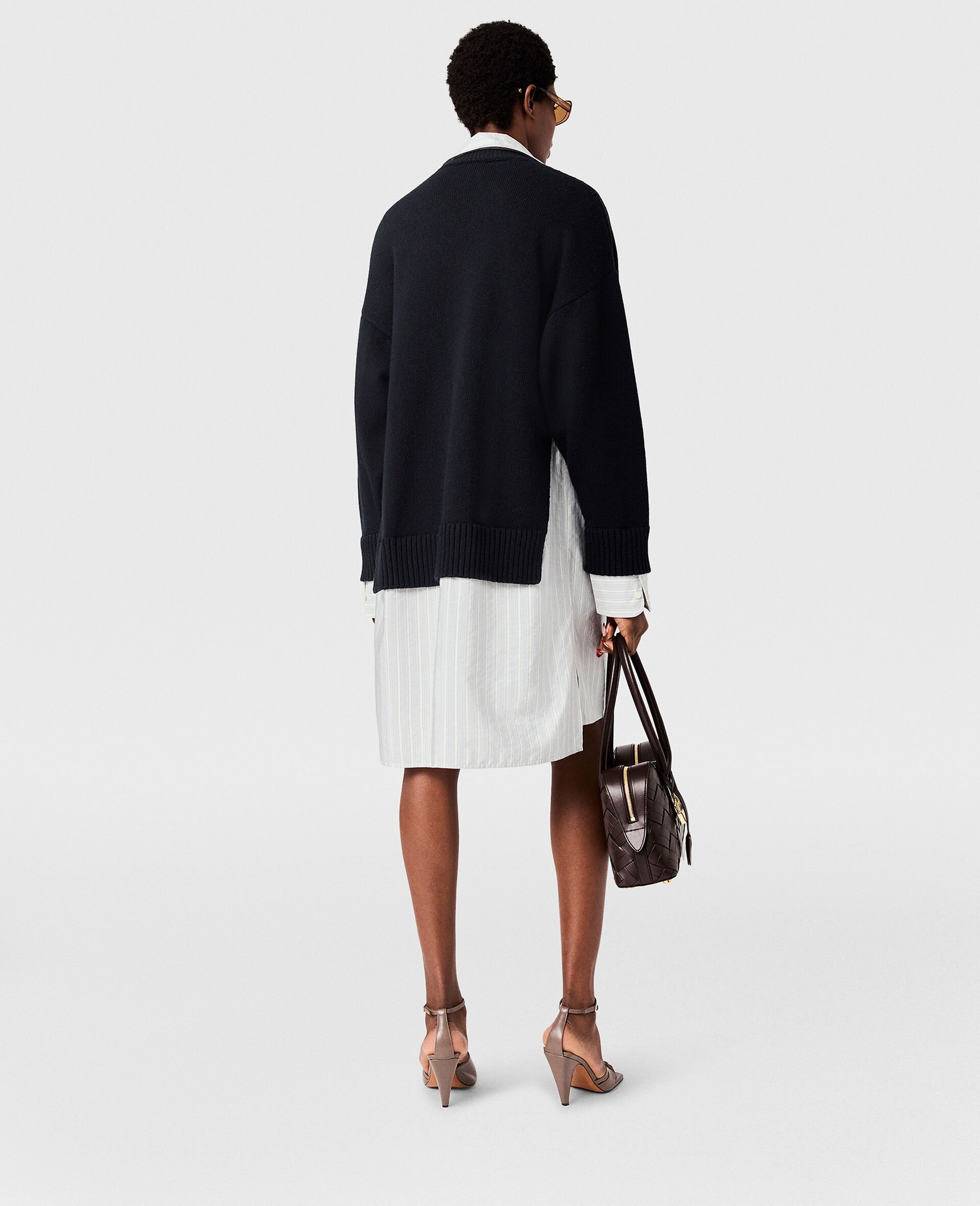 Crewneck Sweater Shirt Dress-Blue-large Crewneck Sweater Shirt Dress-Blue-large image number 4