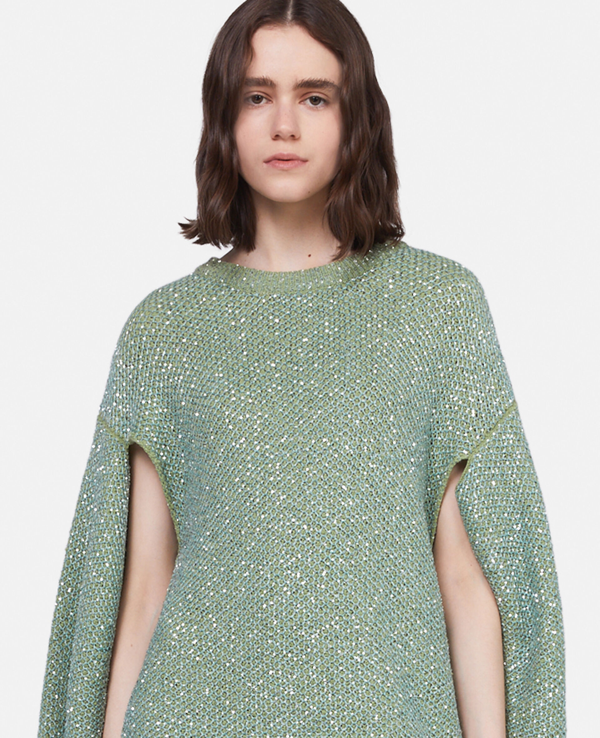 Robe pull cape à sequins-Vert-large image number 3