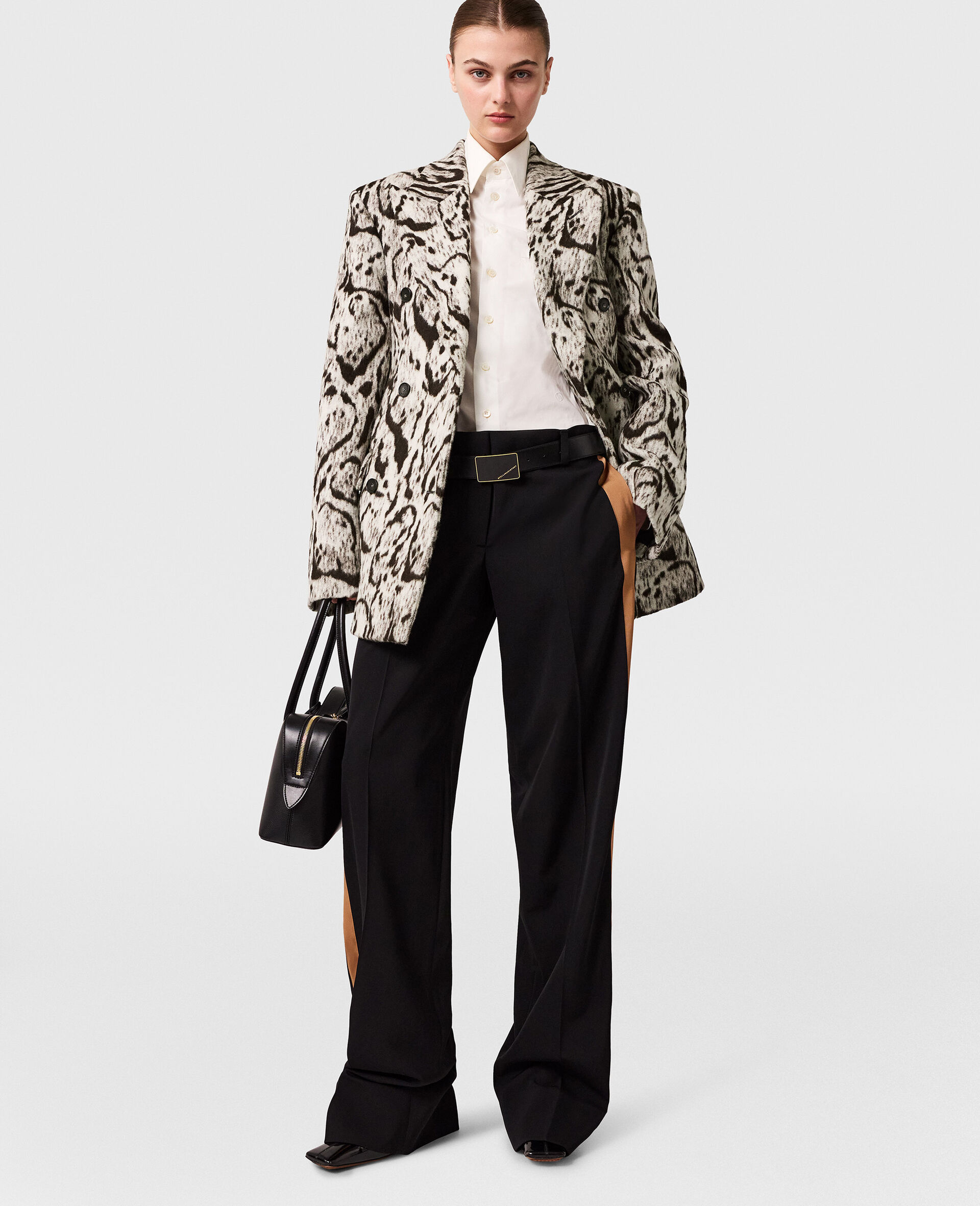 Slim-Fit Double-Breasted Cloud Leopard Blazer-Grey-large image number 4