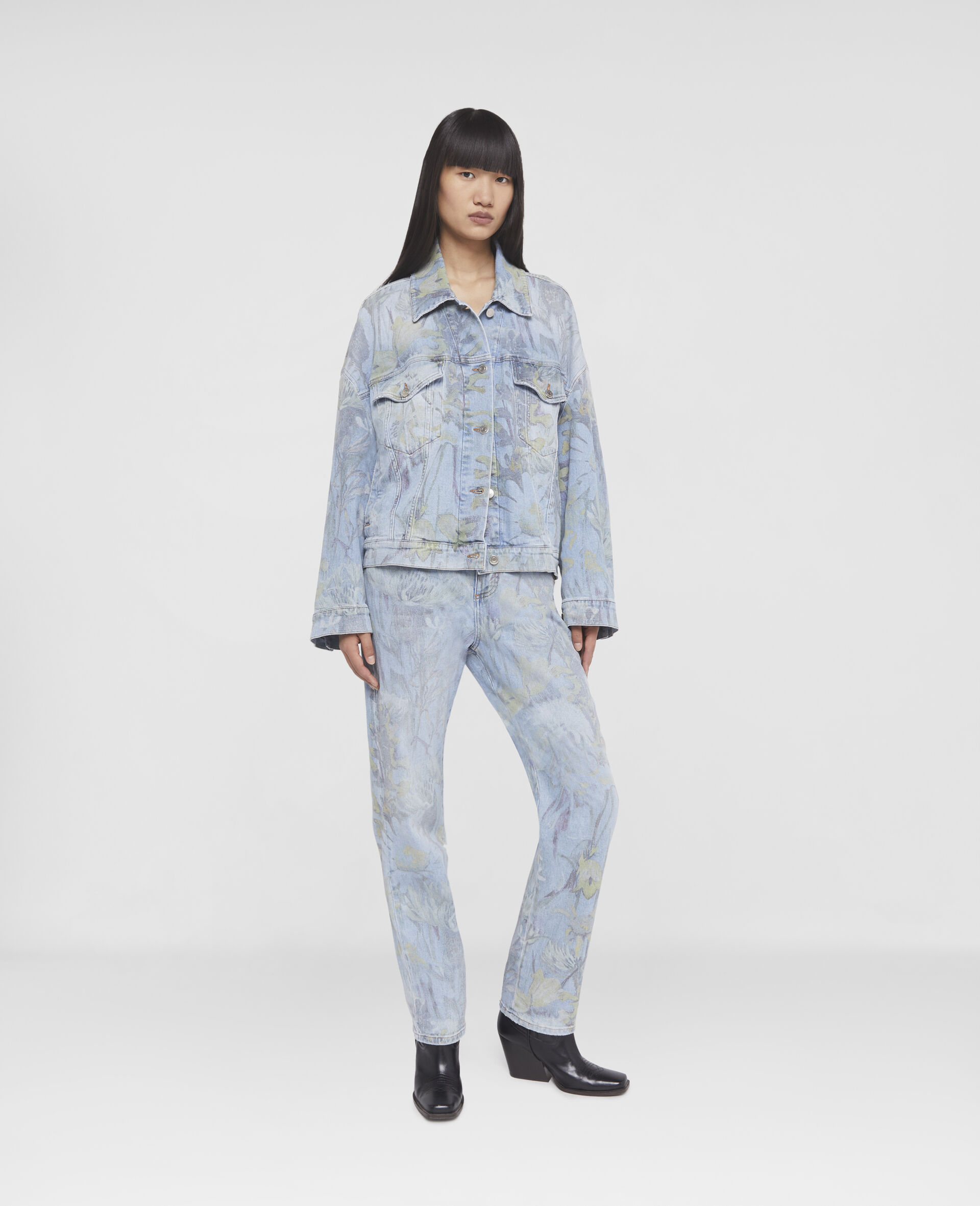 Rewild Flora Print Oversized Denim Jacket-Blue-large image number 1