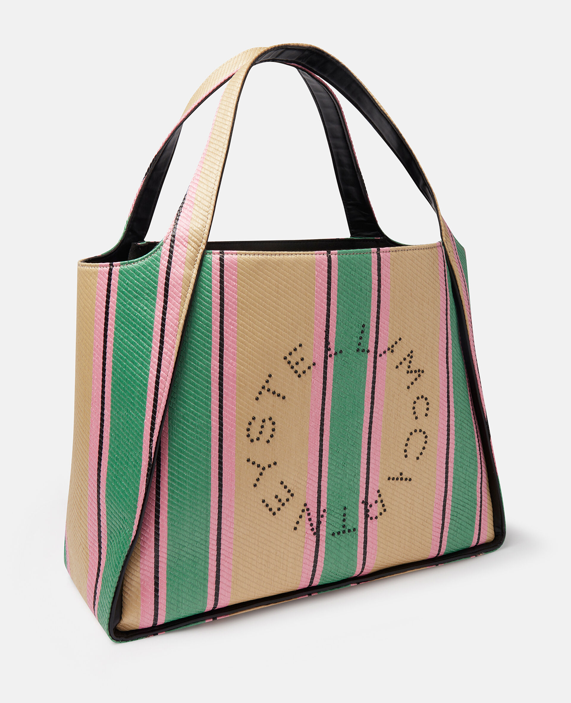 Stella Logo Striped Raffia Tote Bag-Green-large image number 2