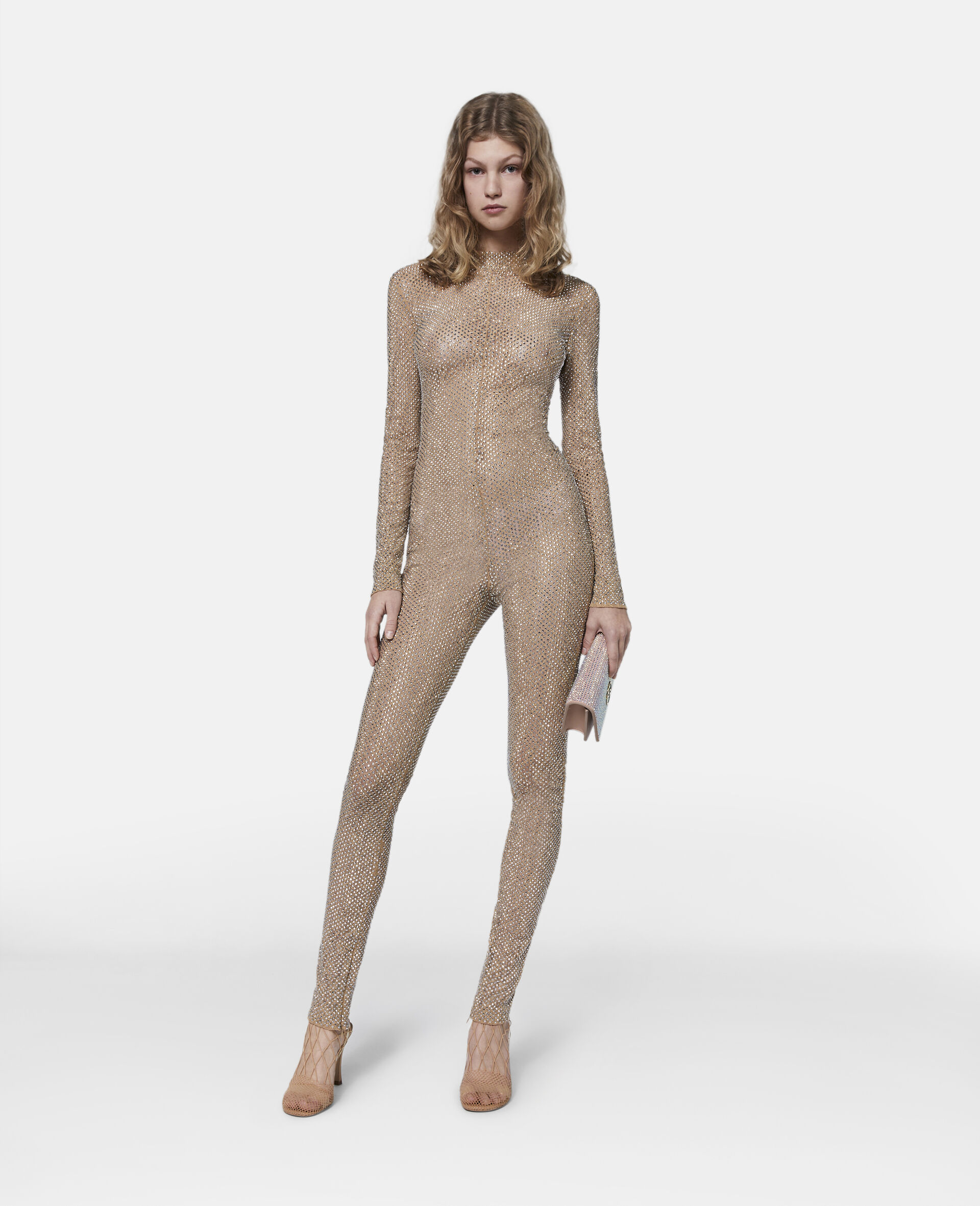 Diamanté Lace Bodysuit-Beige-large image number 1