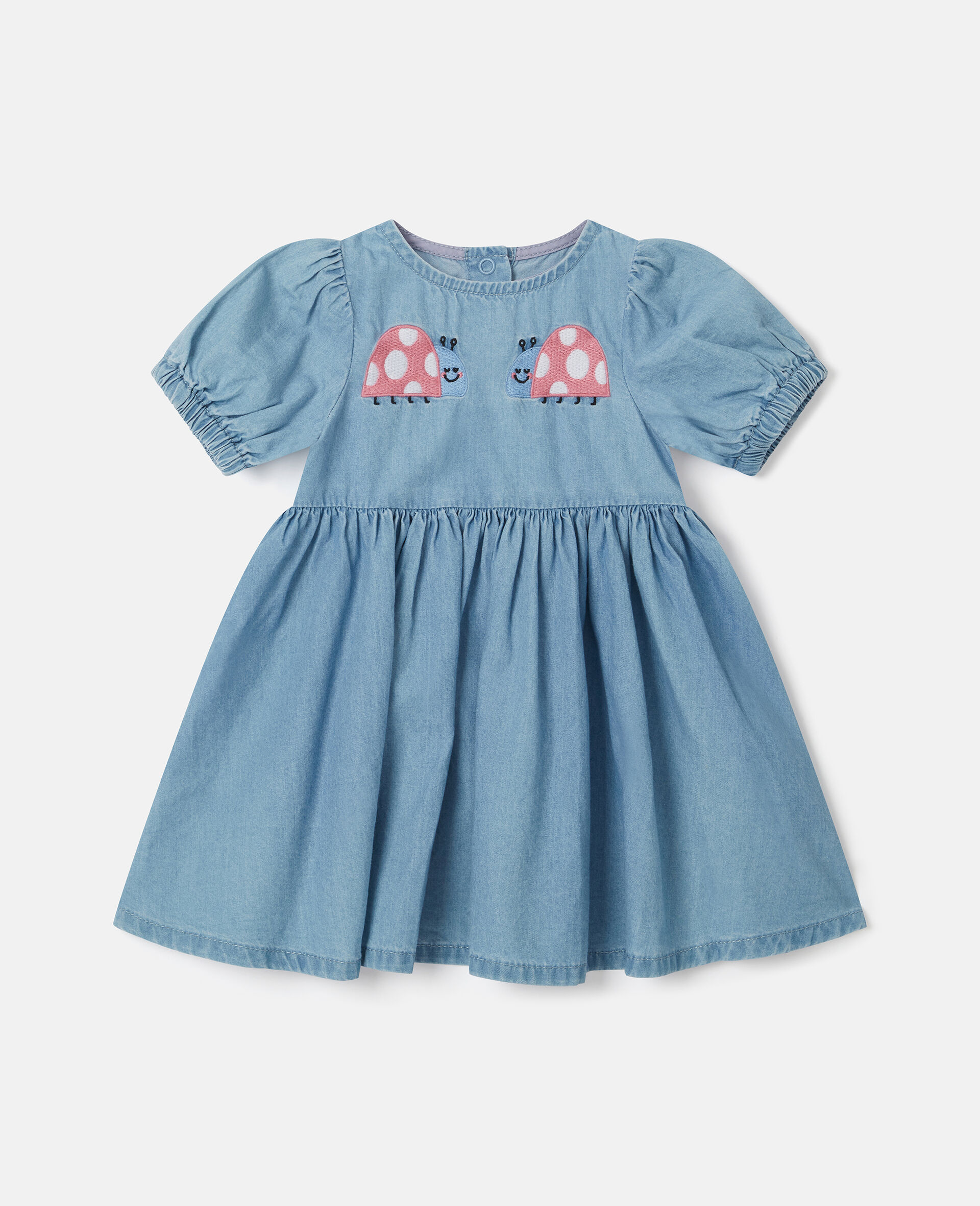 Ladybird-Embroidered Denim Dress-Blue-medium