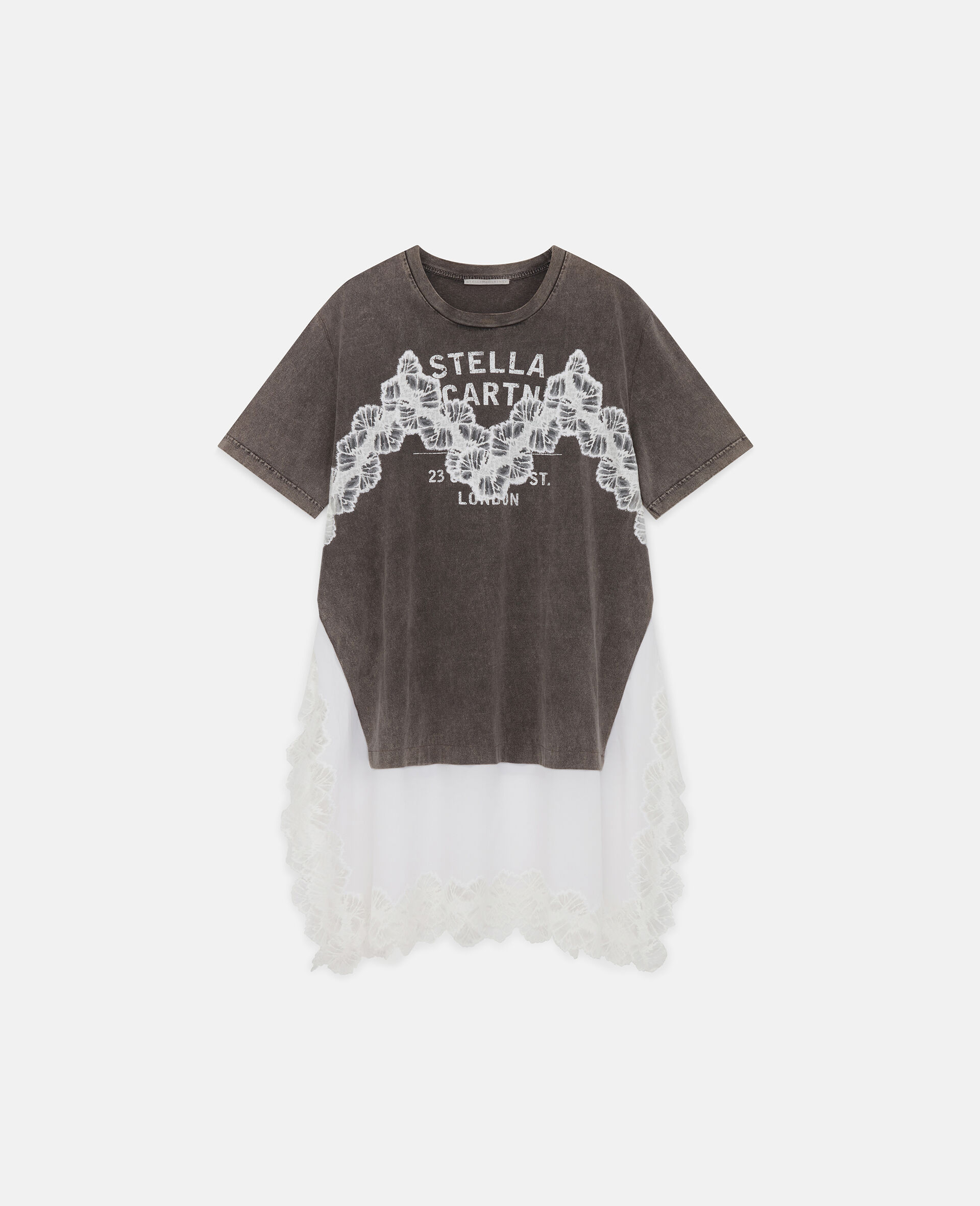 Robe midi t shirt a empiecements en dentelle-Gris-large image number 0