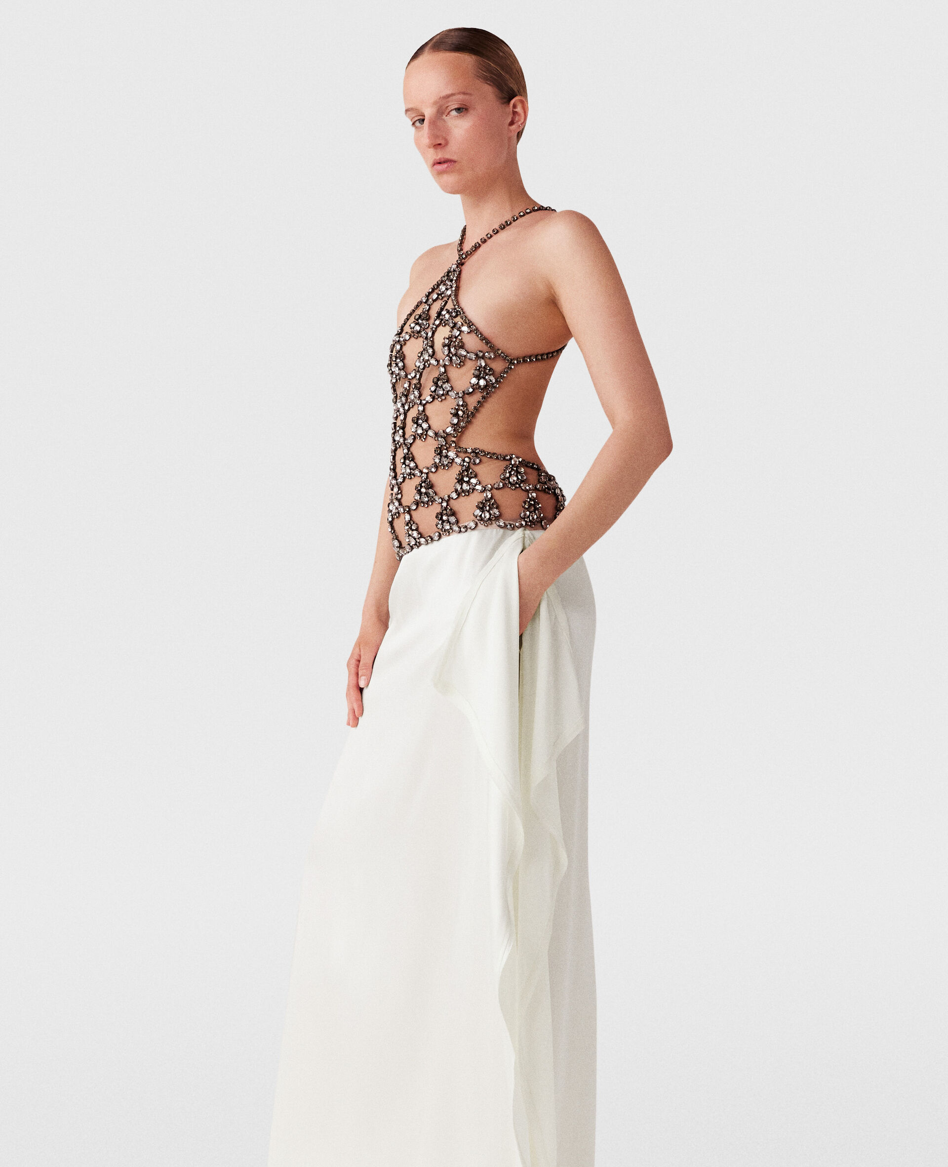 Crystal Cage Halterneck Maxi Dress-Silver-large image number 2