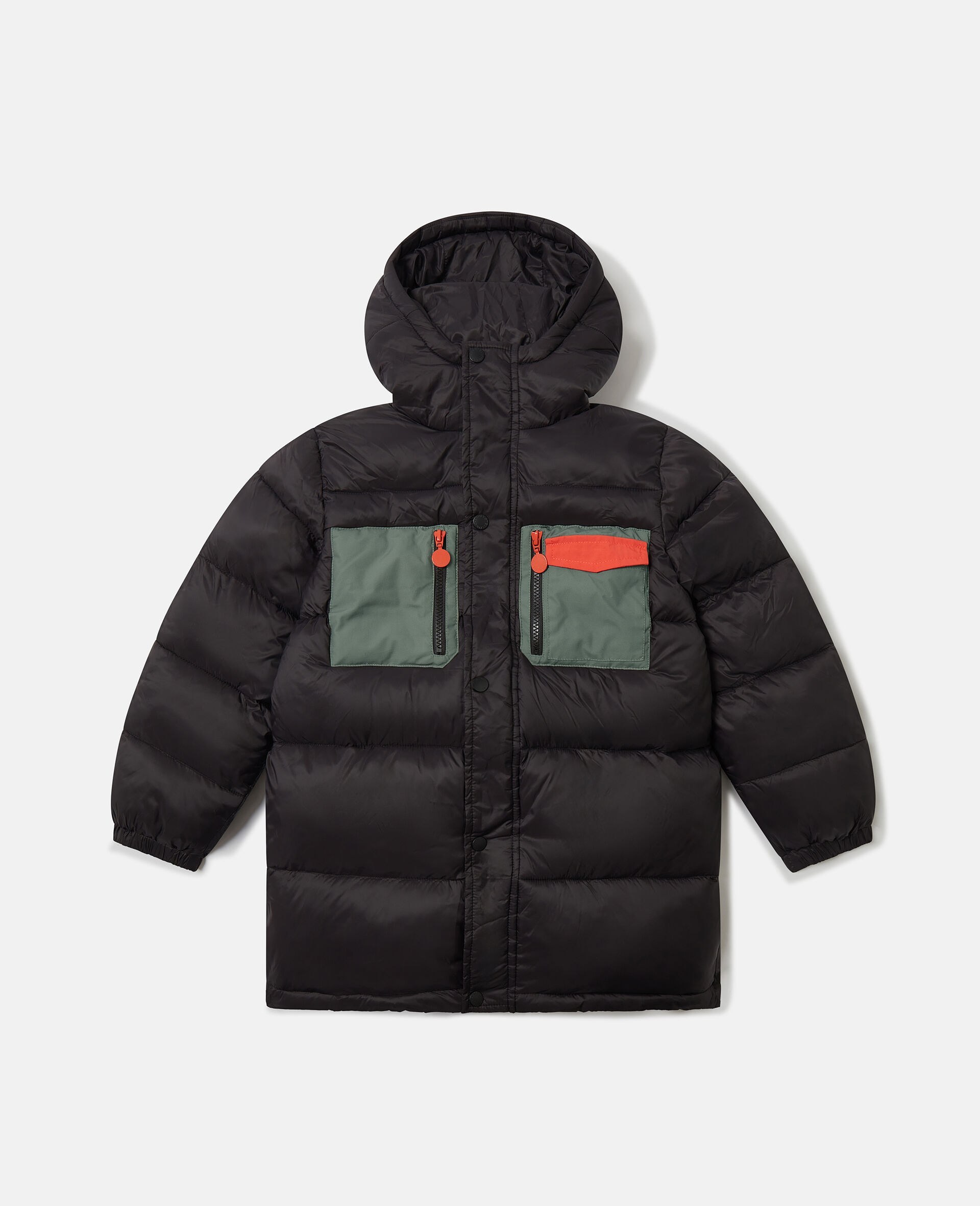 Logo Graphic Hooded Puffer Coat-Black-medium