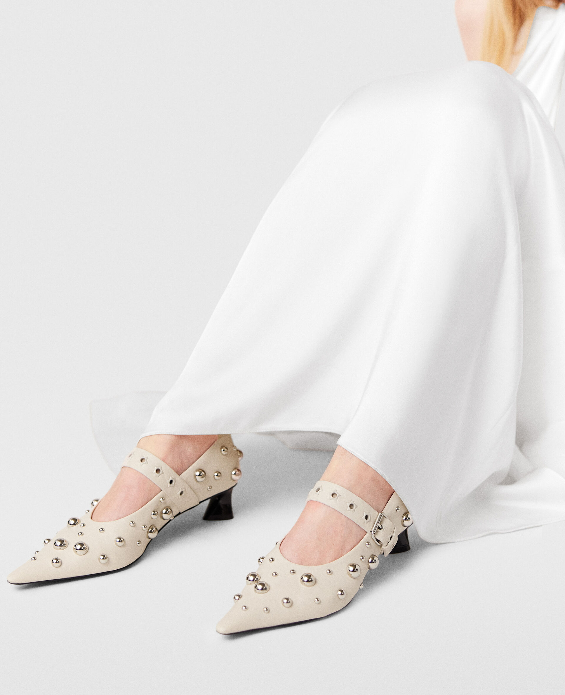 Elsa Studded Kitten Heels-White-large image number 1