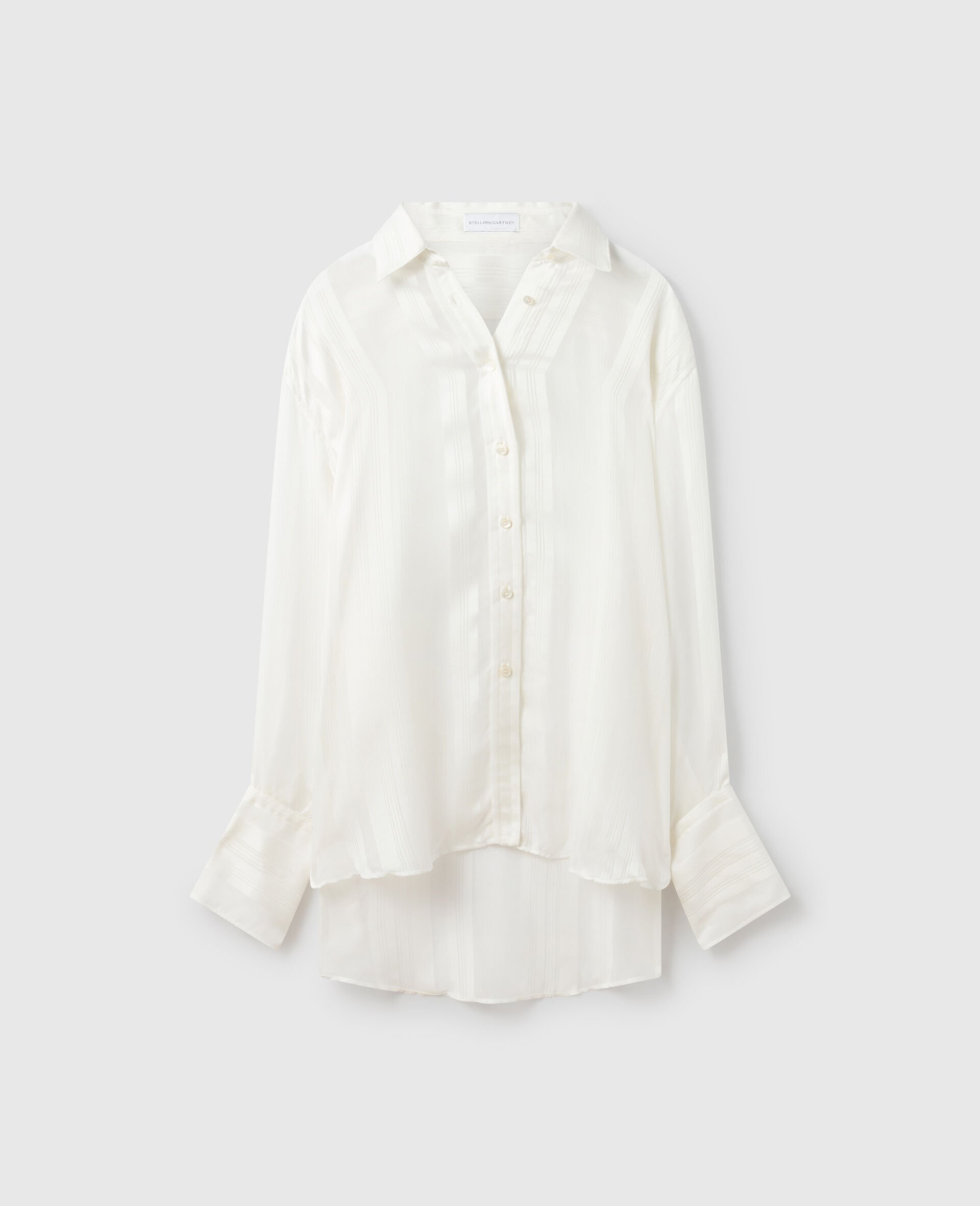 Oversized Sheer Striped Panelled Shirt-White-medium