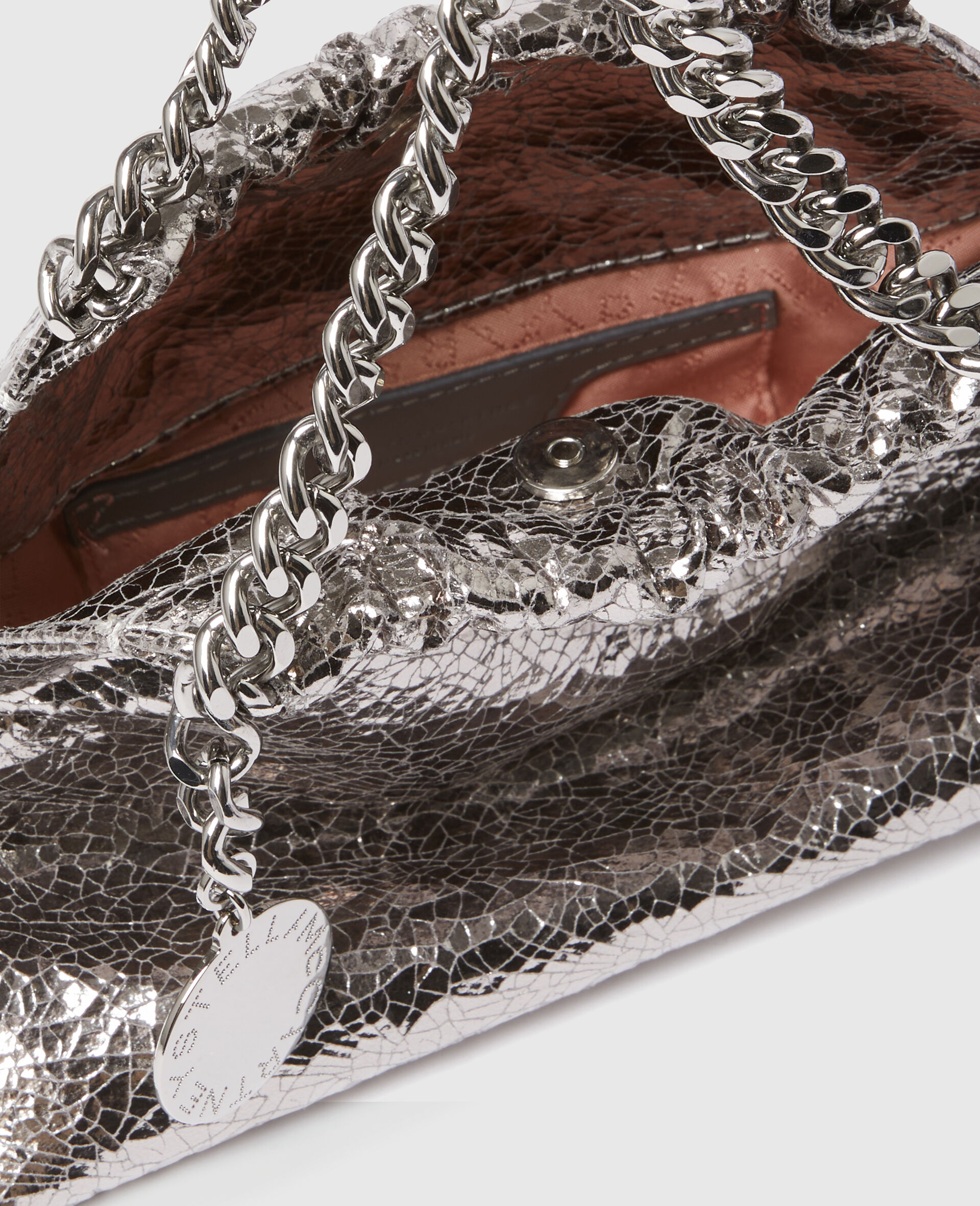 Falabella裂纹效果金属质感抽绳斜挎包-Silver-large image number 4