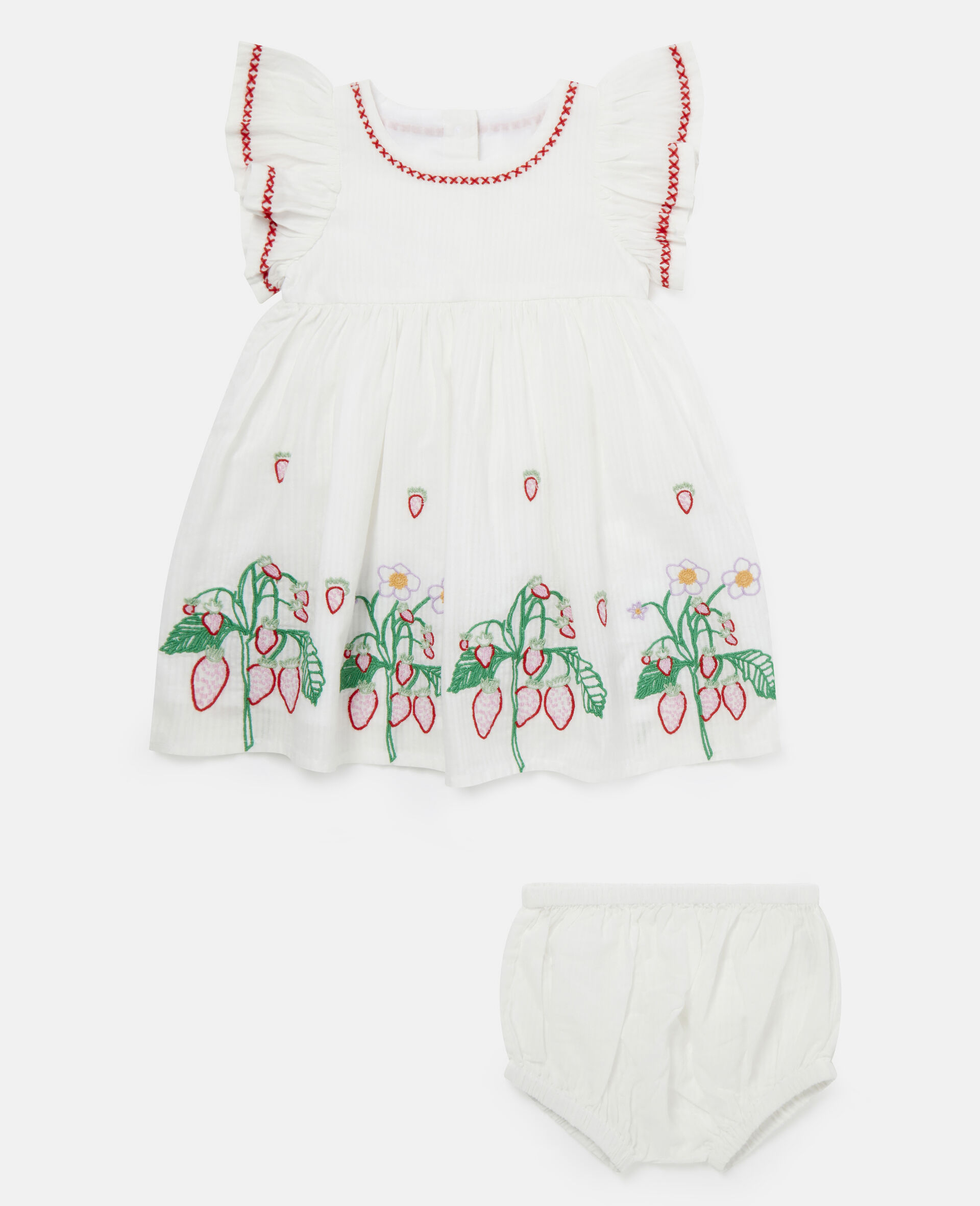 Strawberry Embroidered Cotton Jacquard Dress-White-large