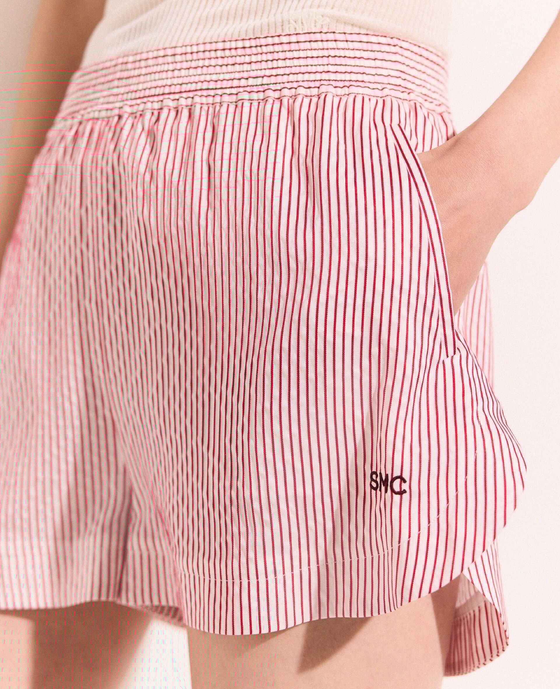 Striped Elasticated Shorts-White-large Striped Elasticated Shorts-White-large image number 3