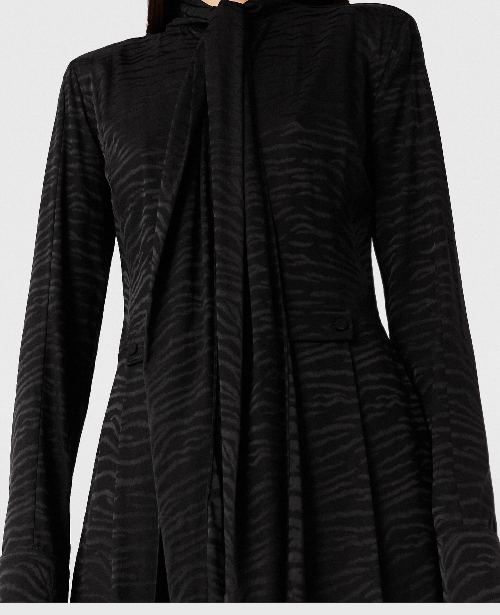 Midikleid mit Krawattenausschnitt und Tiger Print-Schwarz-large image number 2