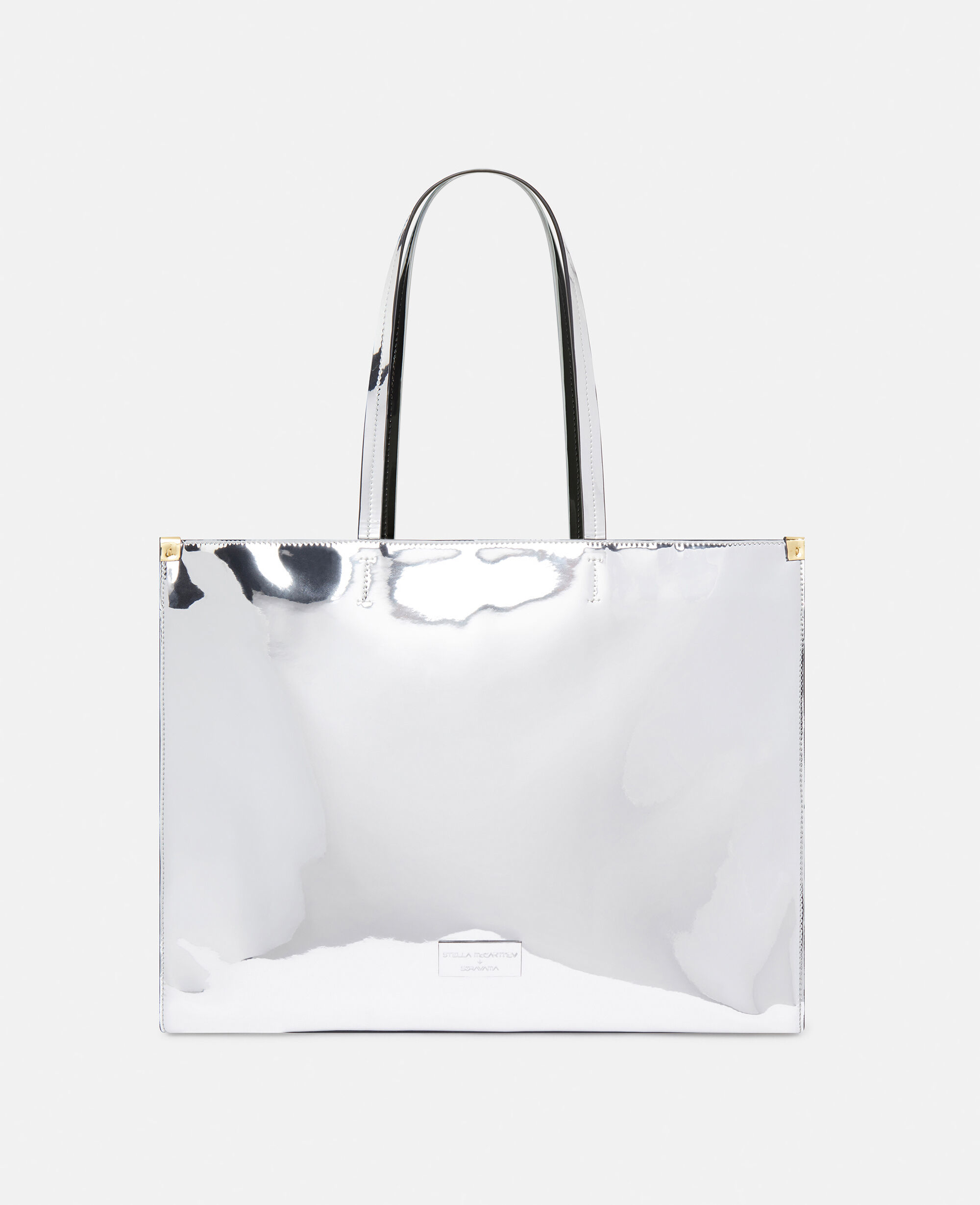 Women Silver Sexy Robot Graphic Mirrored Chrome-Effect Tote