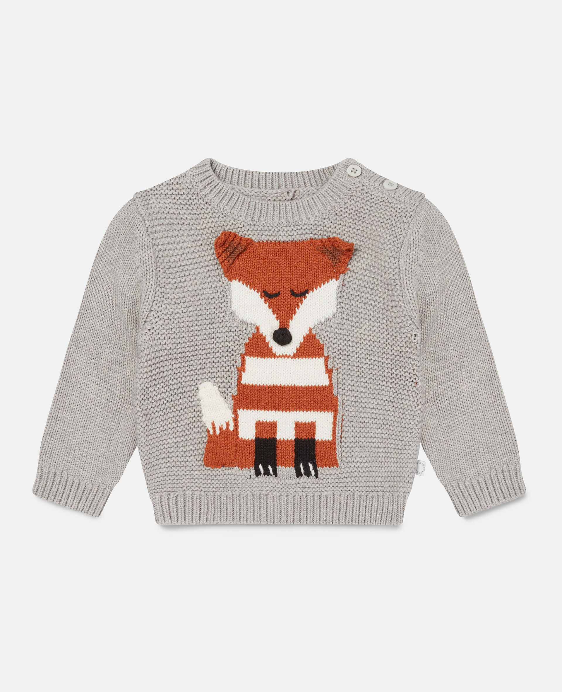 Knitted Embroidered Fox Jumper-Grey-large image number 0