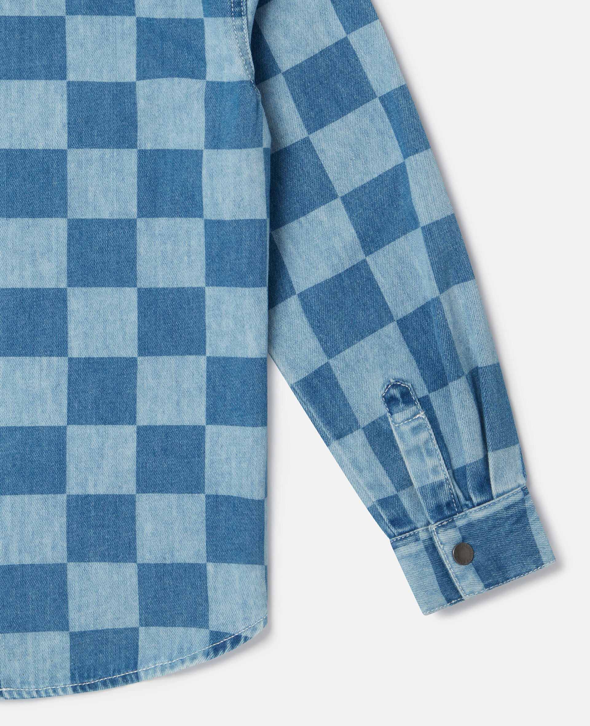 Checkerboard Print Denim Shirt-Blue-large image number 3