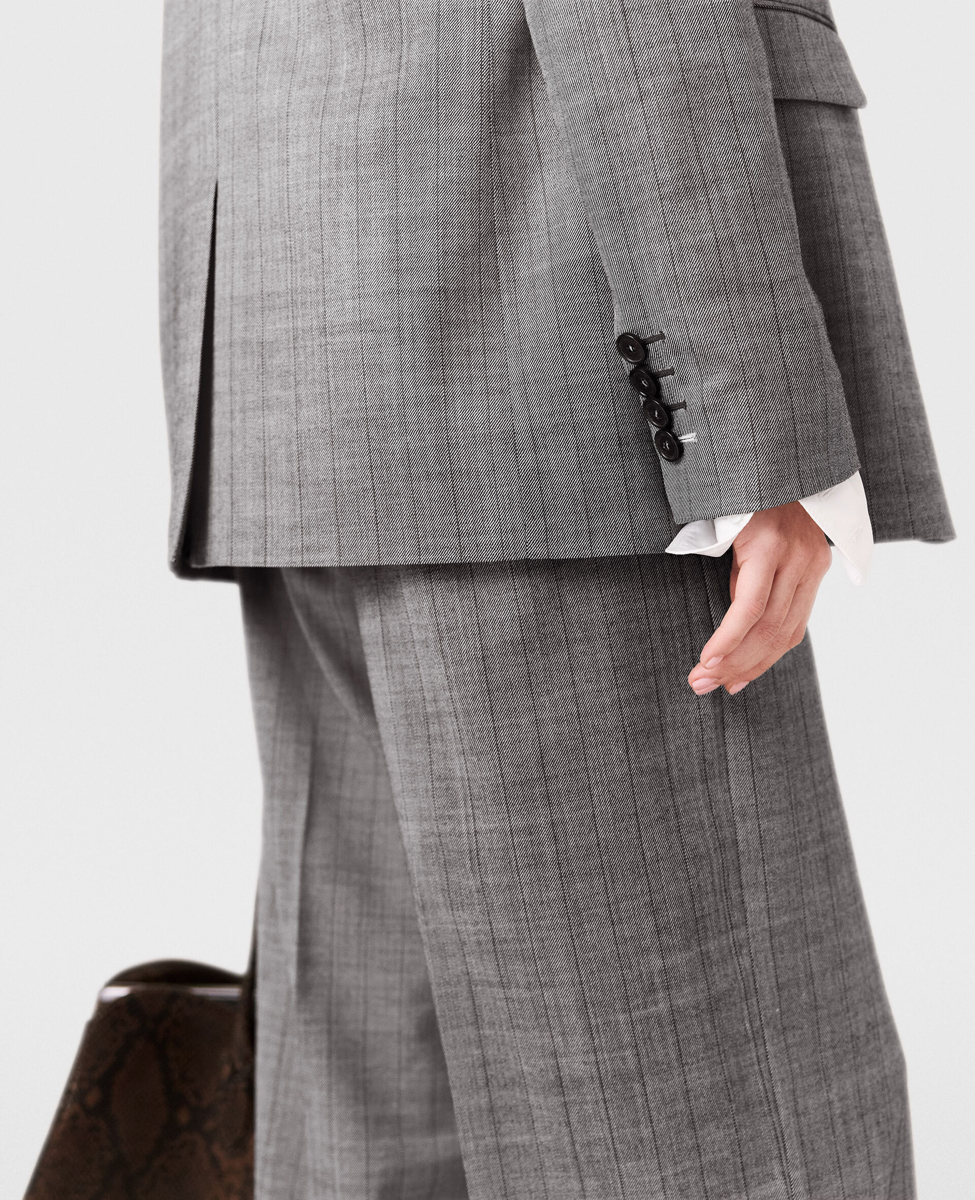 Pinstripe Pleated Straight-Leg Trousers-Grey-large image number 6