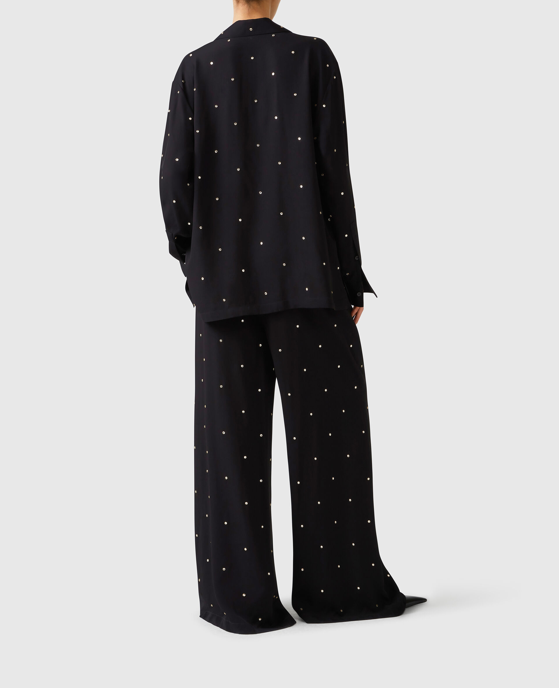 Camicia oversize con cristalli senza piombo-Nero-large image number 4