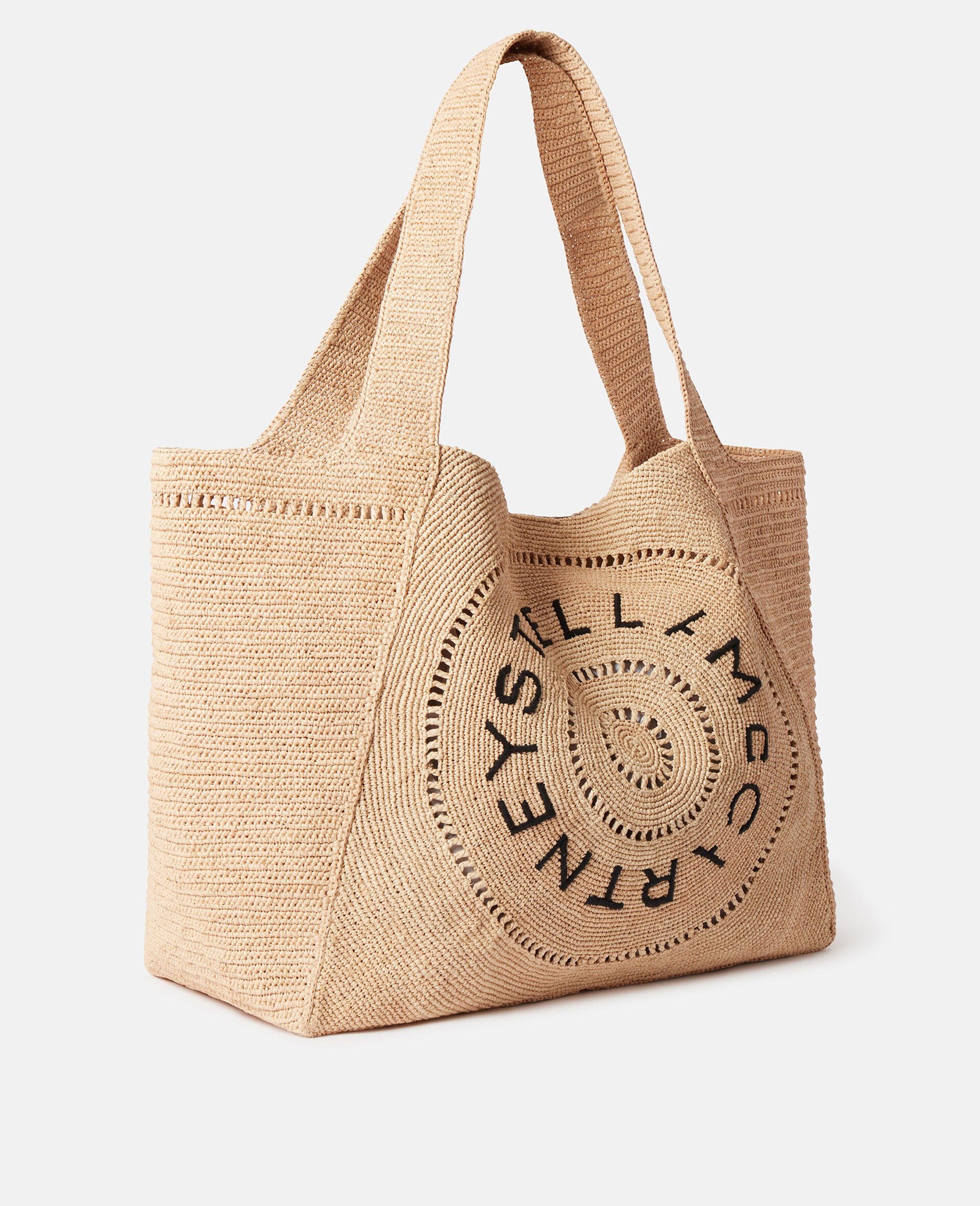 Logo大号钩织酒椰叶纤维托特包-米色-large image number 2