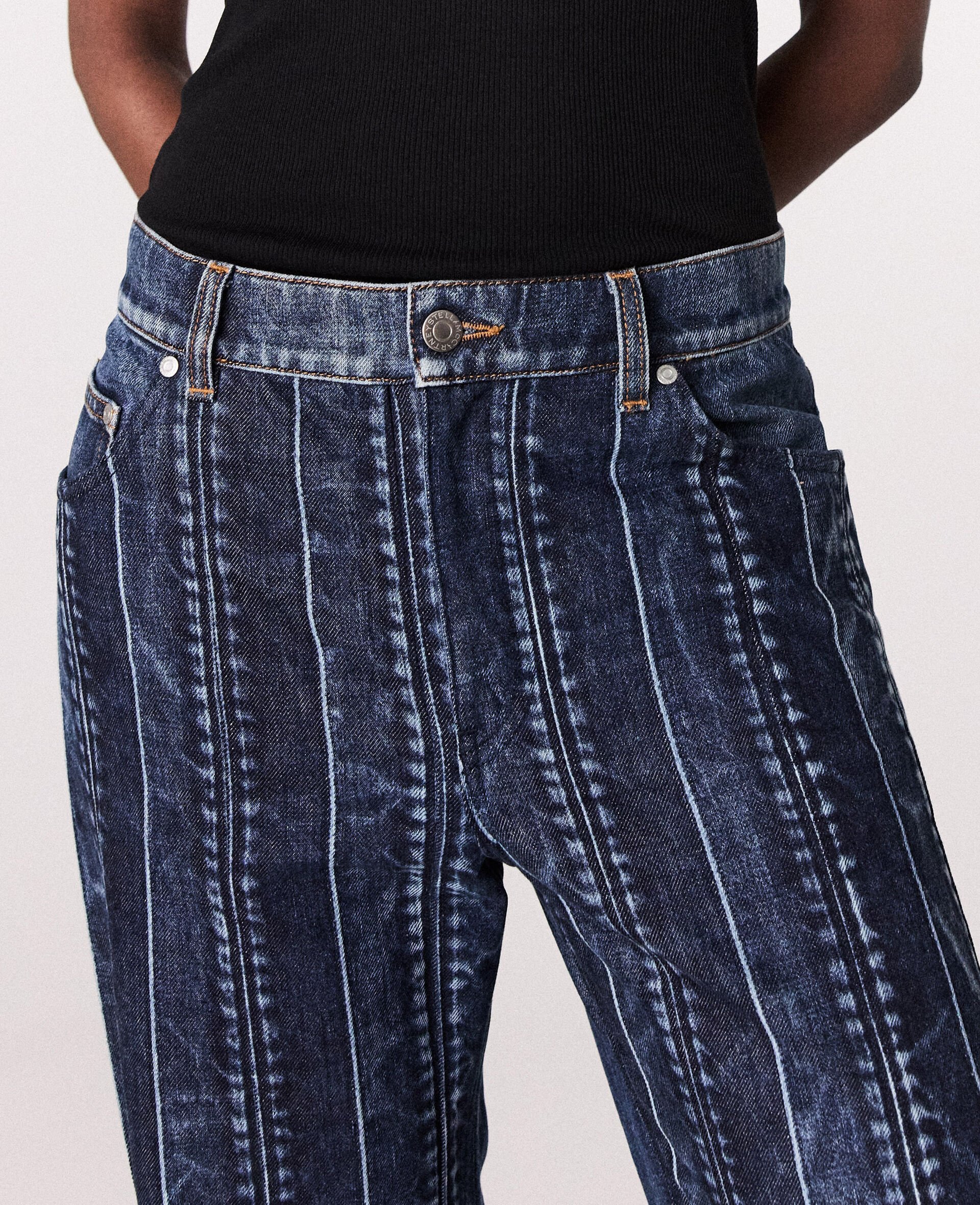 ウエストバンドパネル ストレートジーンズ-ブルー-large image number 3