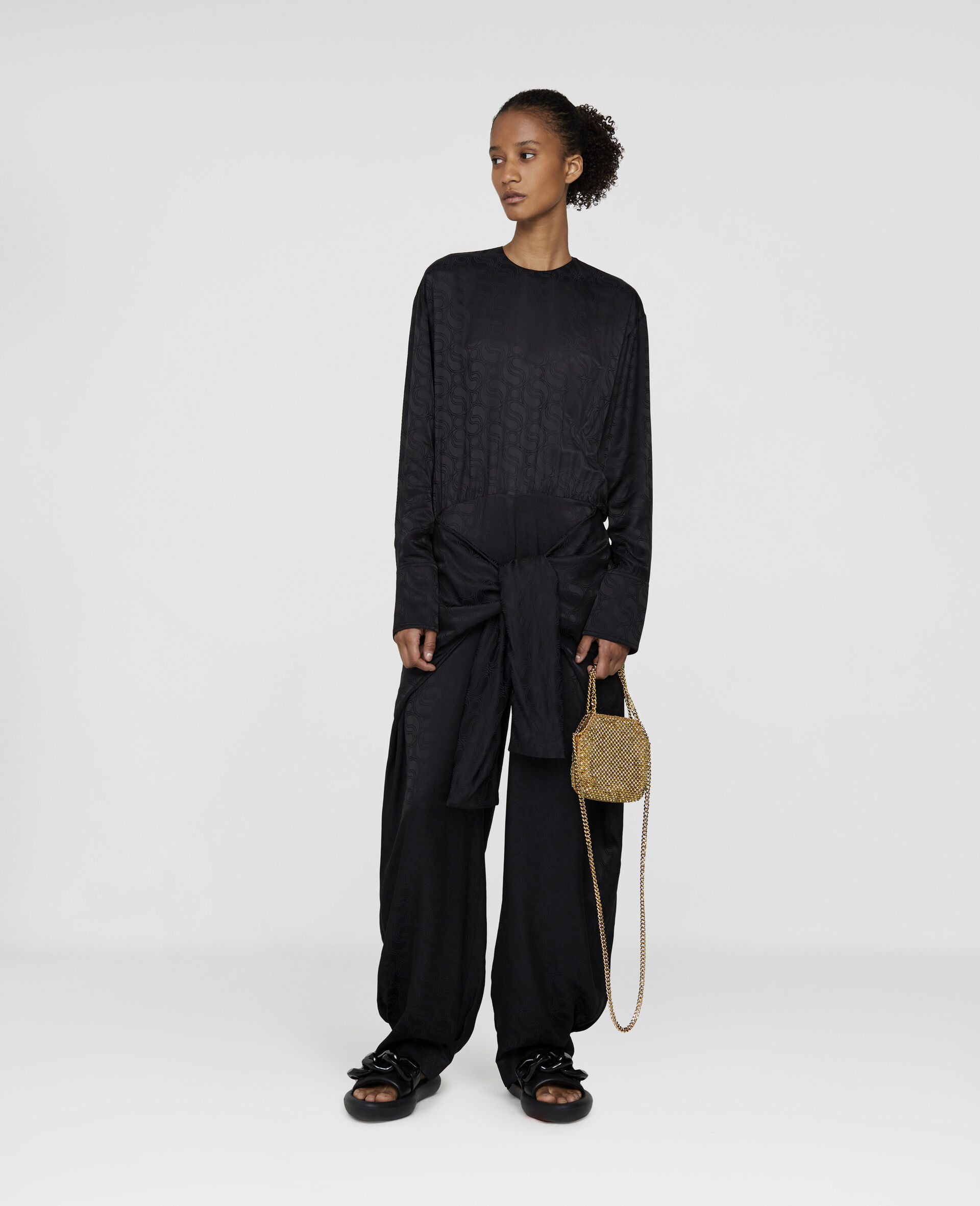 S-Wave Jacquard Wrap Jumpsuit-Black-large image number 1