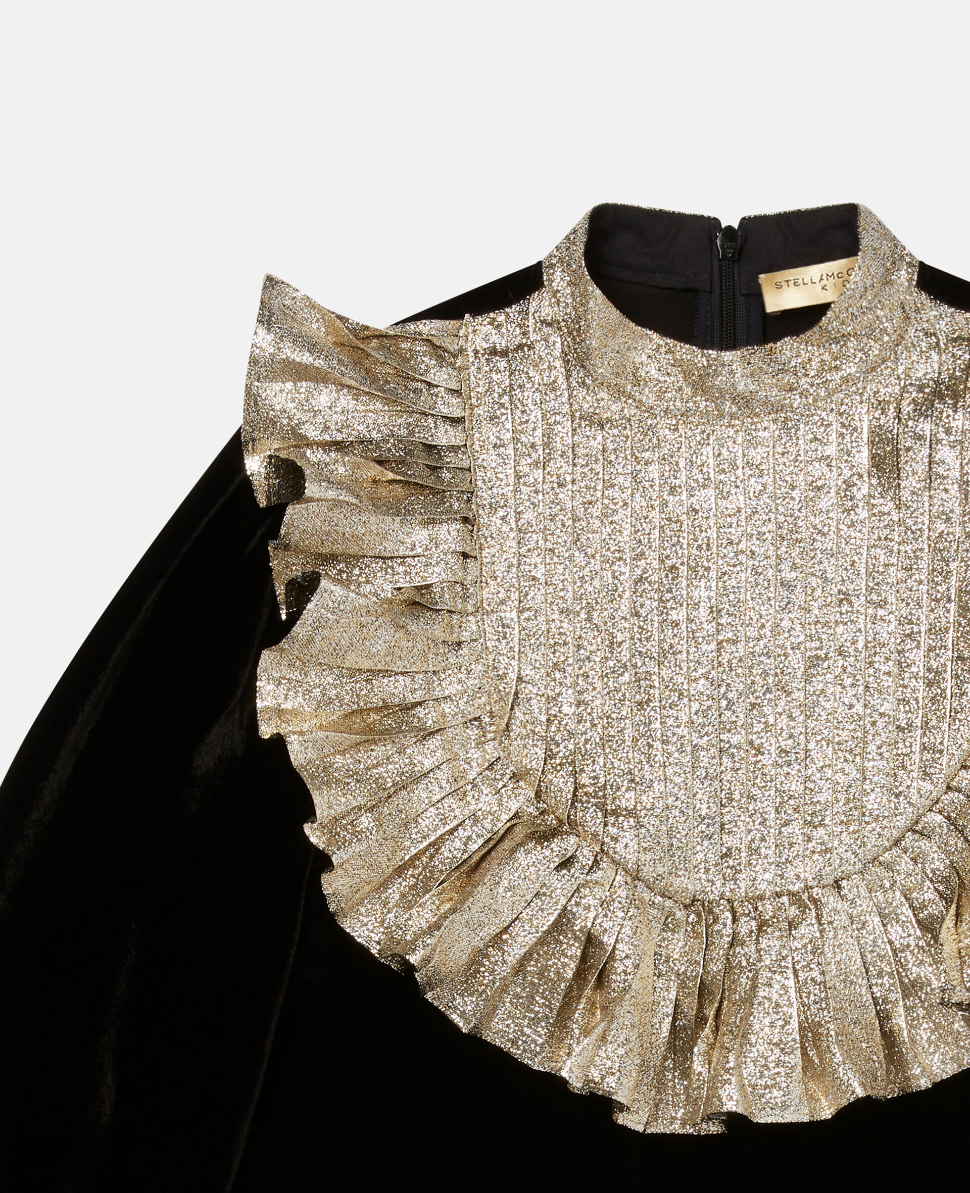Velvet Pleated Bib Dress-Black-large image number 1