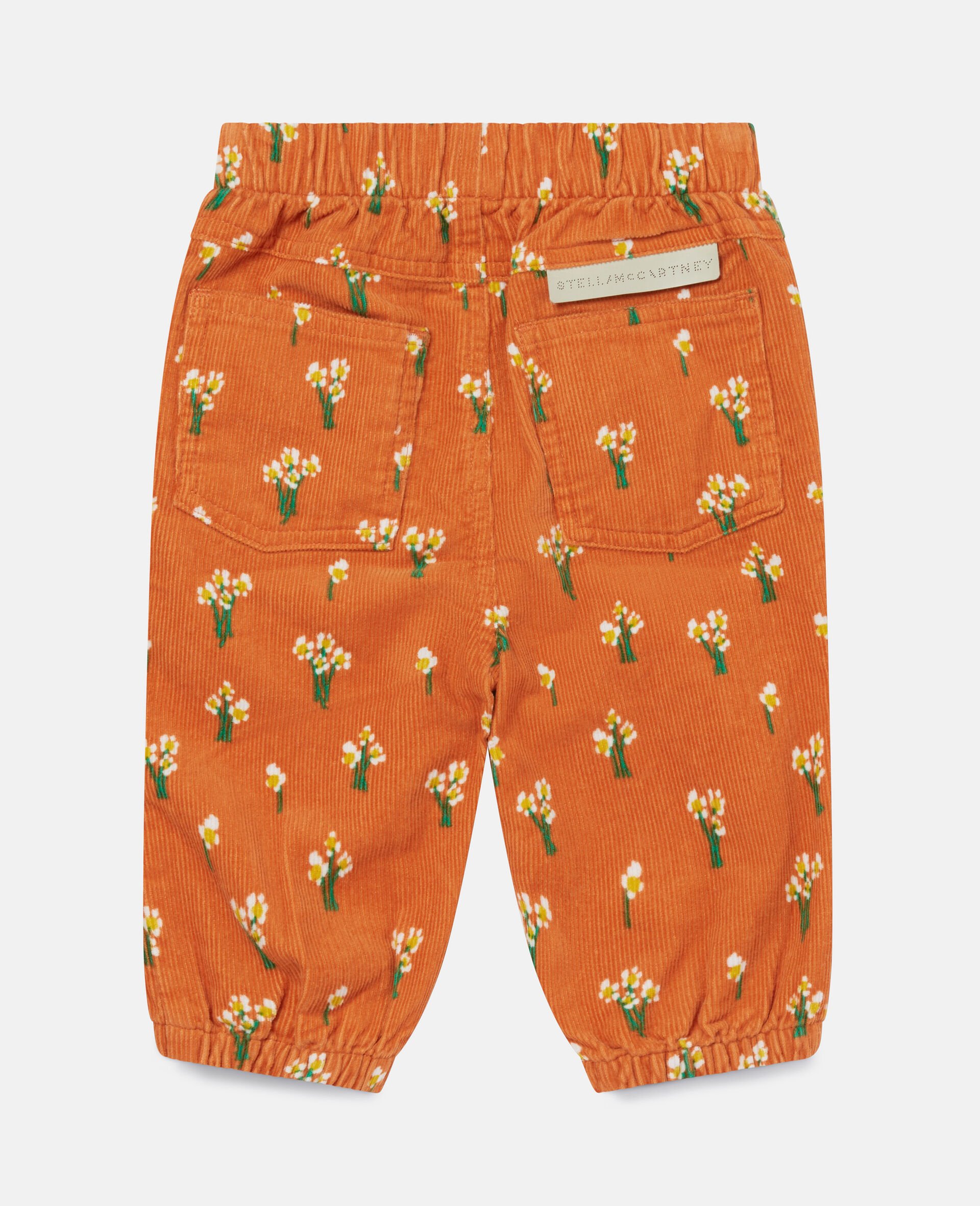 Floral Bunch Print Corduroy Trousers-Orange-large image number 4
