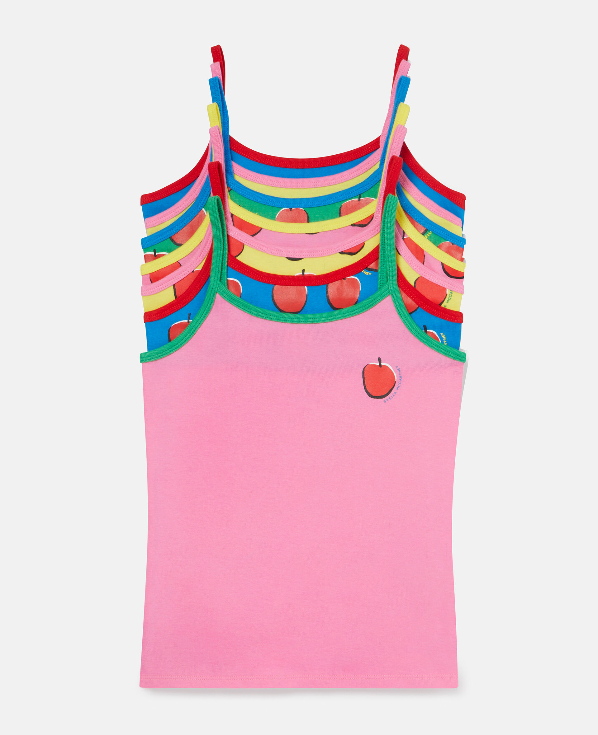 Apple Print Ribbed Cotton Vest Set-Multicolour-large image number 0