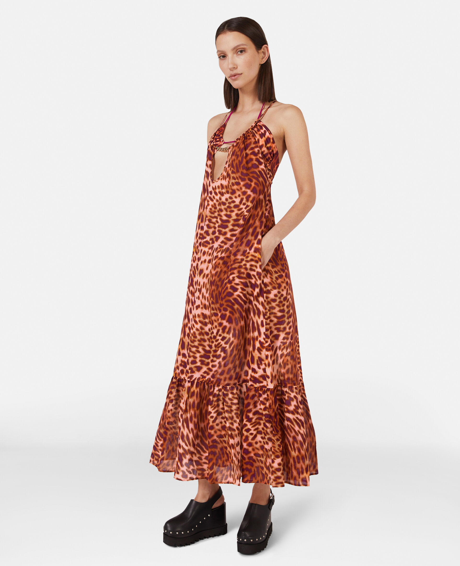 Blurred Cheetah Print Long Beach Dress-Pink-model
