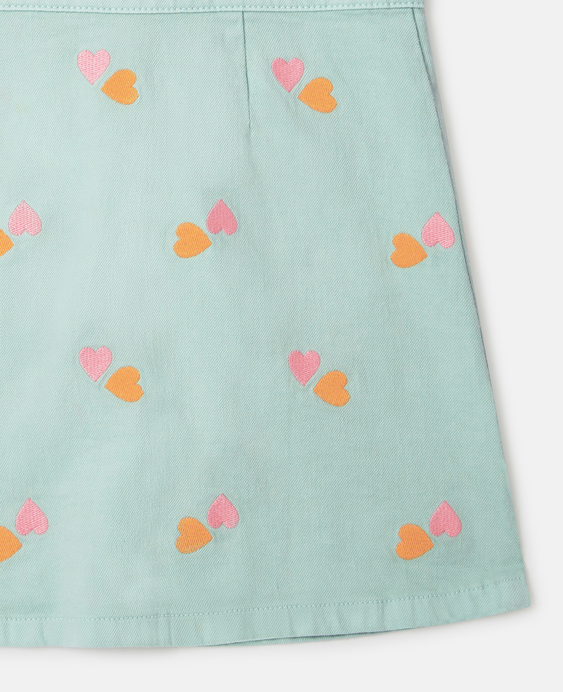 Heart-Embroidered Gabardine Dress-Green-large image number 3