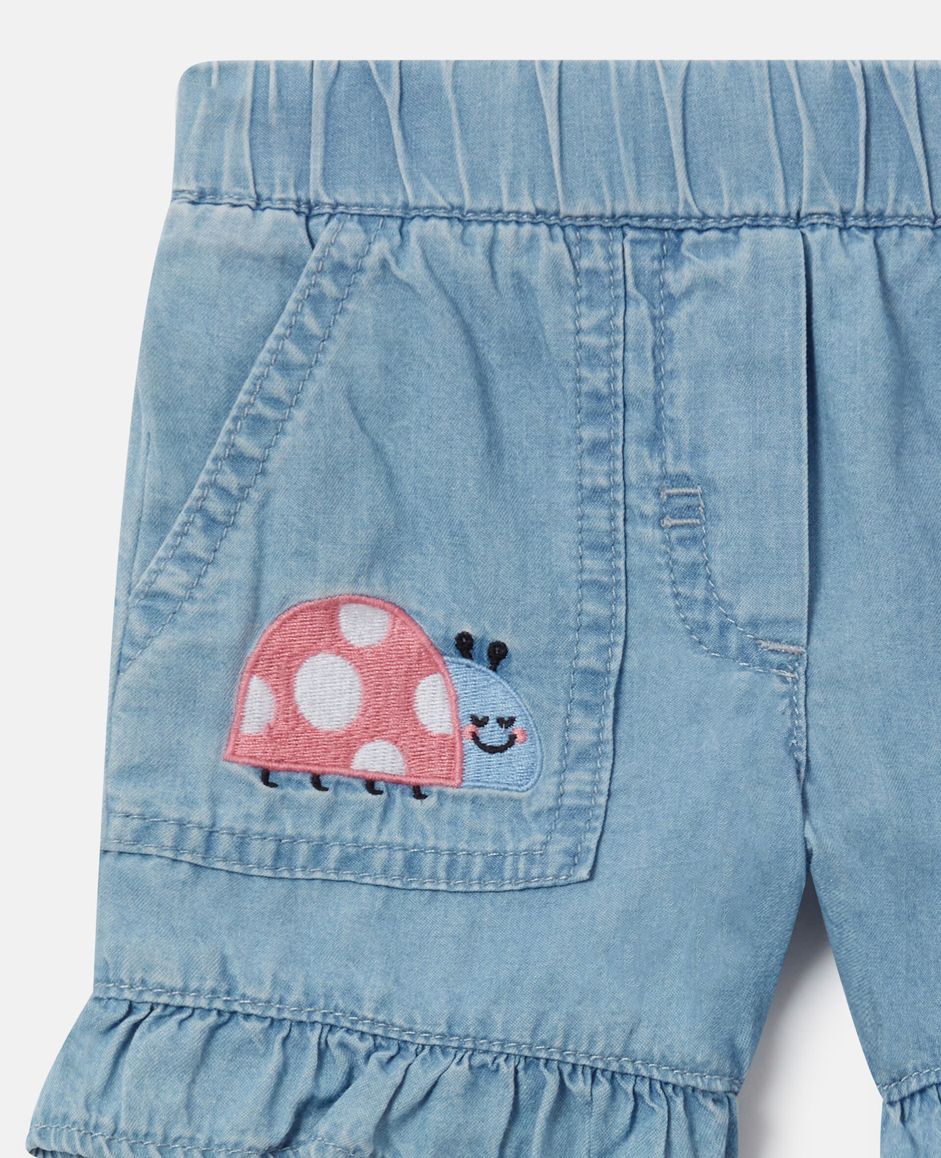 Ladybird-Embroidered Denim Shorts-Blue-medium