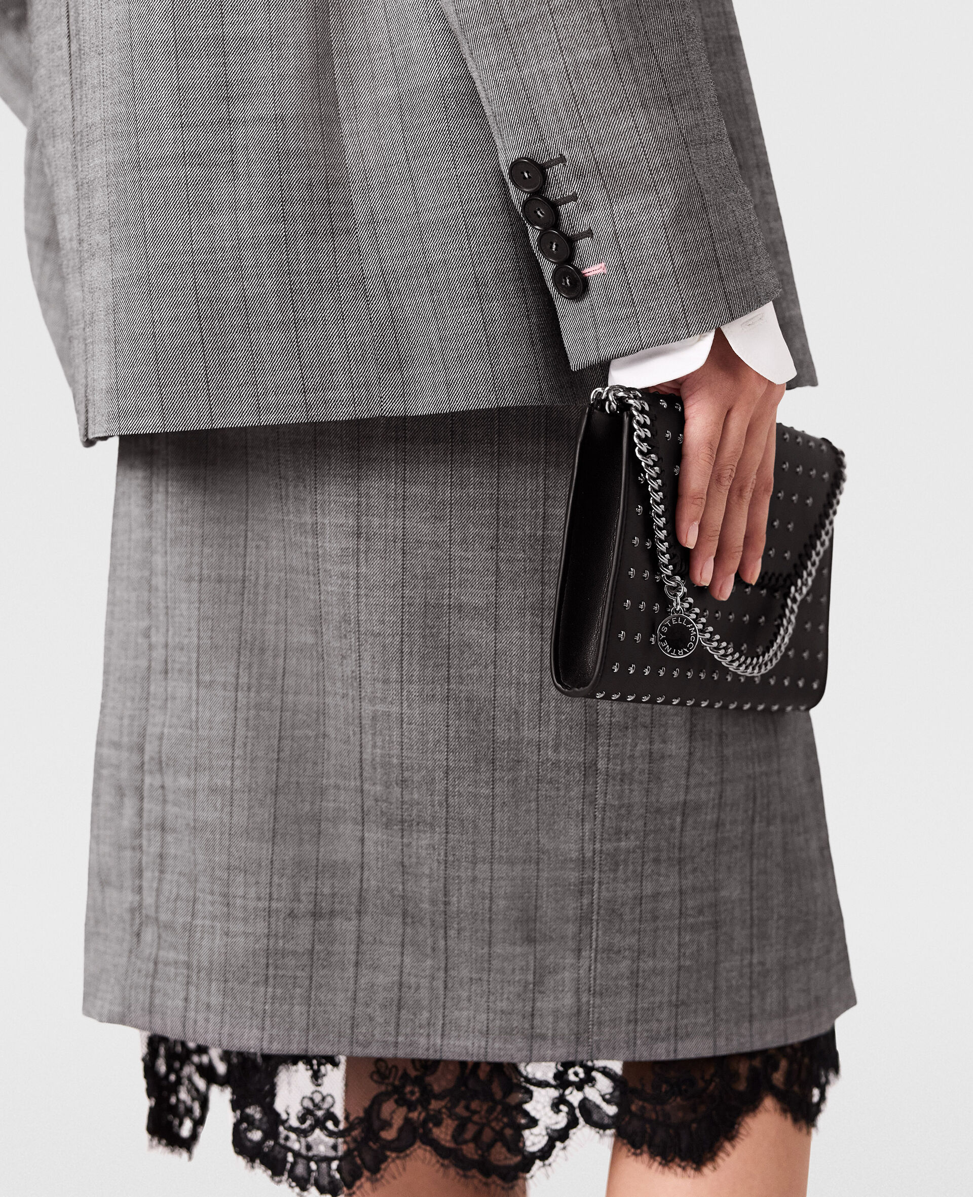 Lace-Trimmed Pinstripe Midi Skirt-Grey-large image number 3