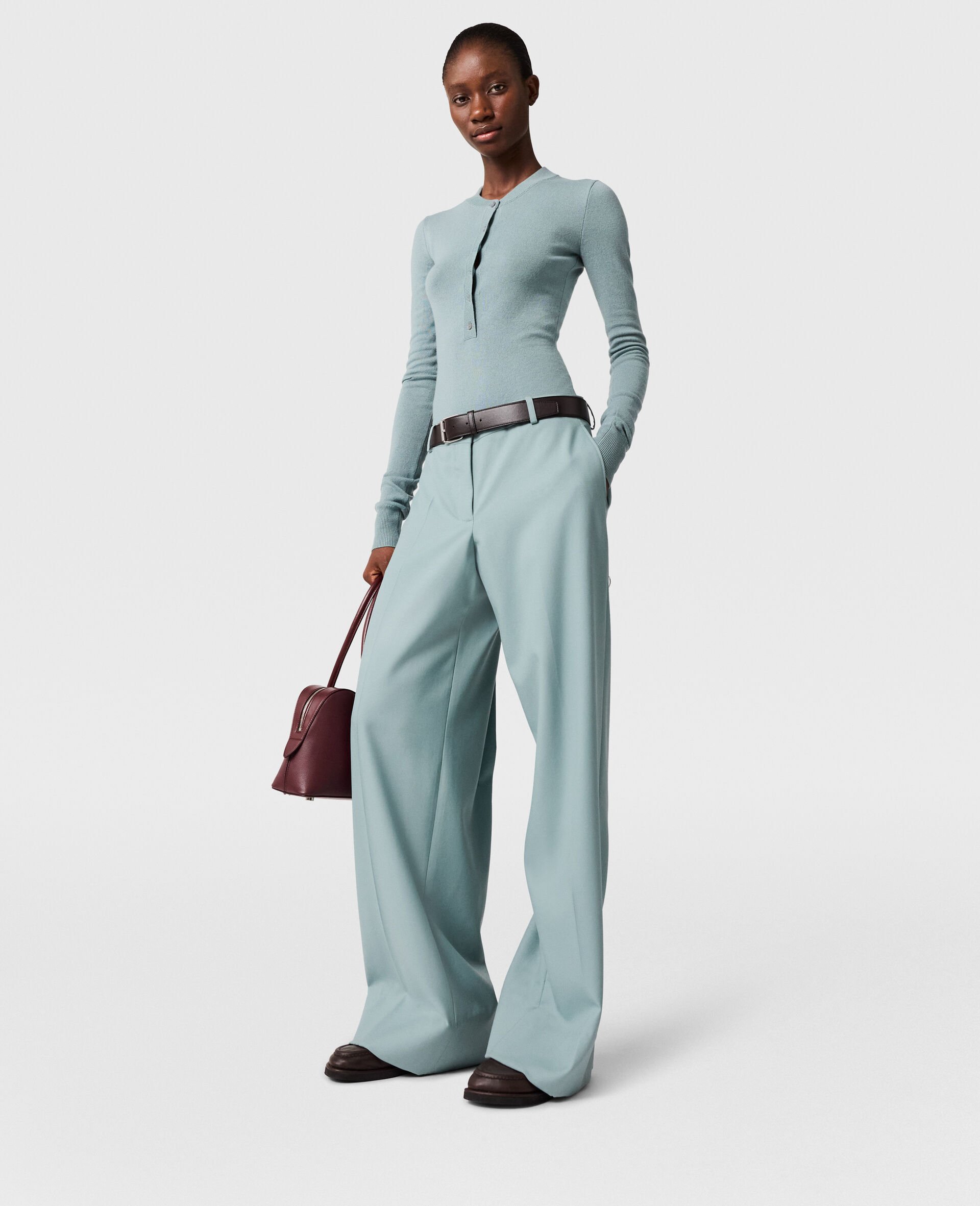 Pleated Straight-Leg Pants-Blue-model