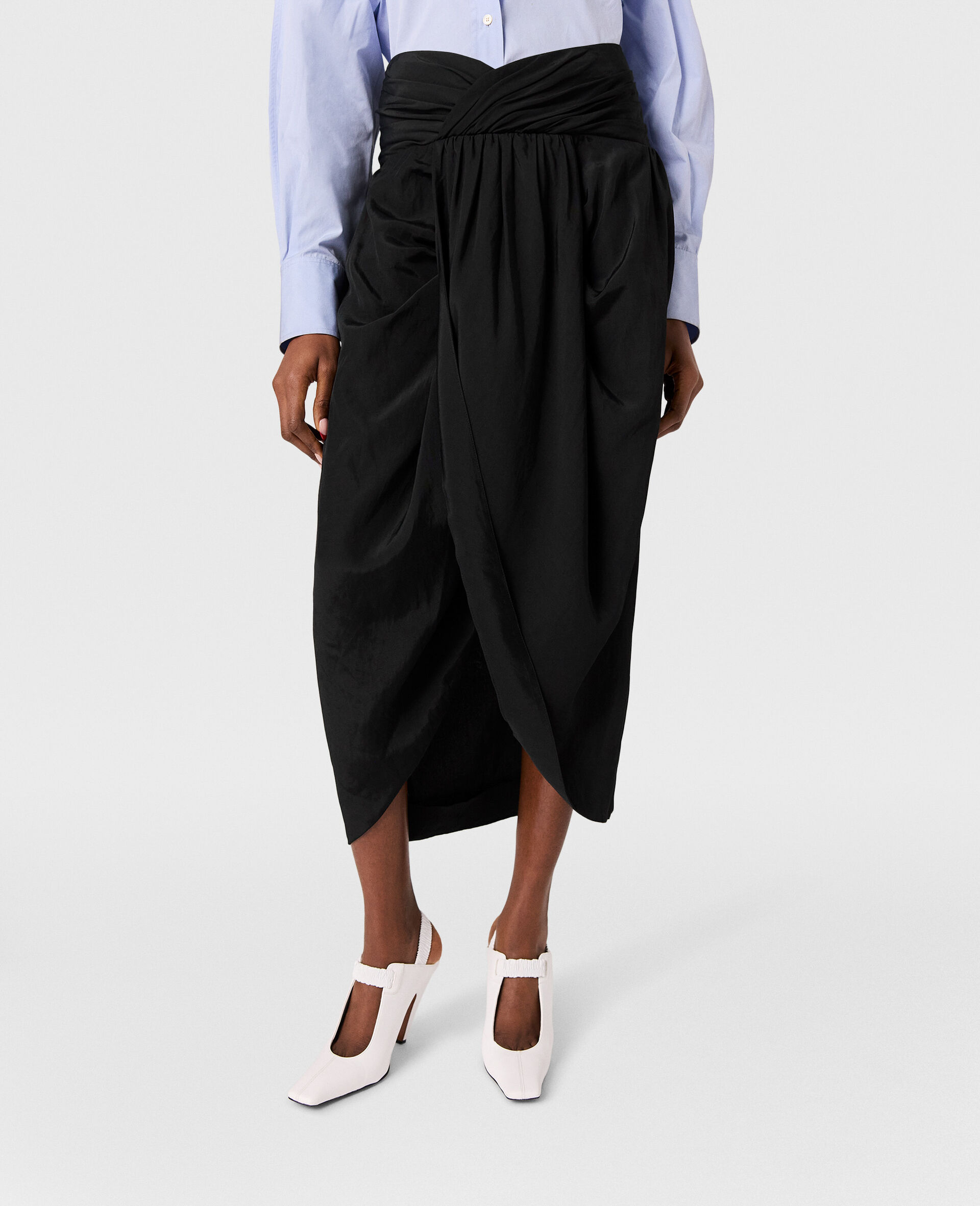 Ruched Wrapped Midi Skirt-Cream-large image number 5