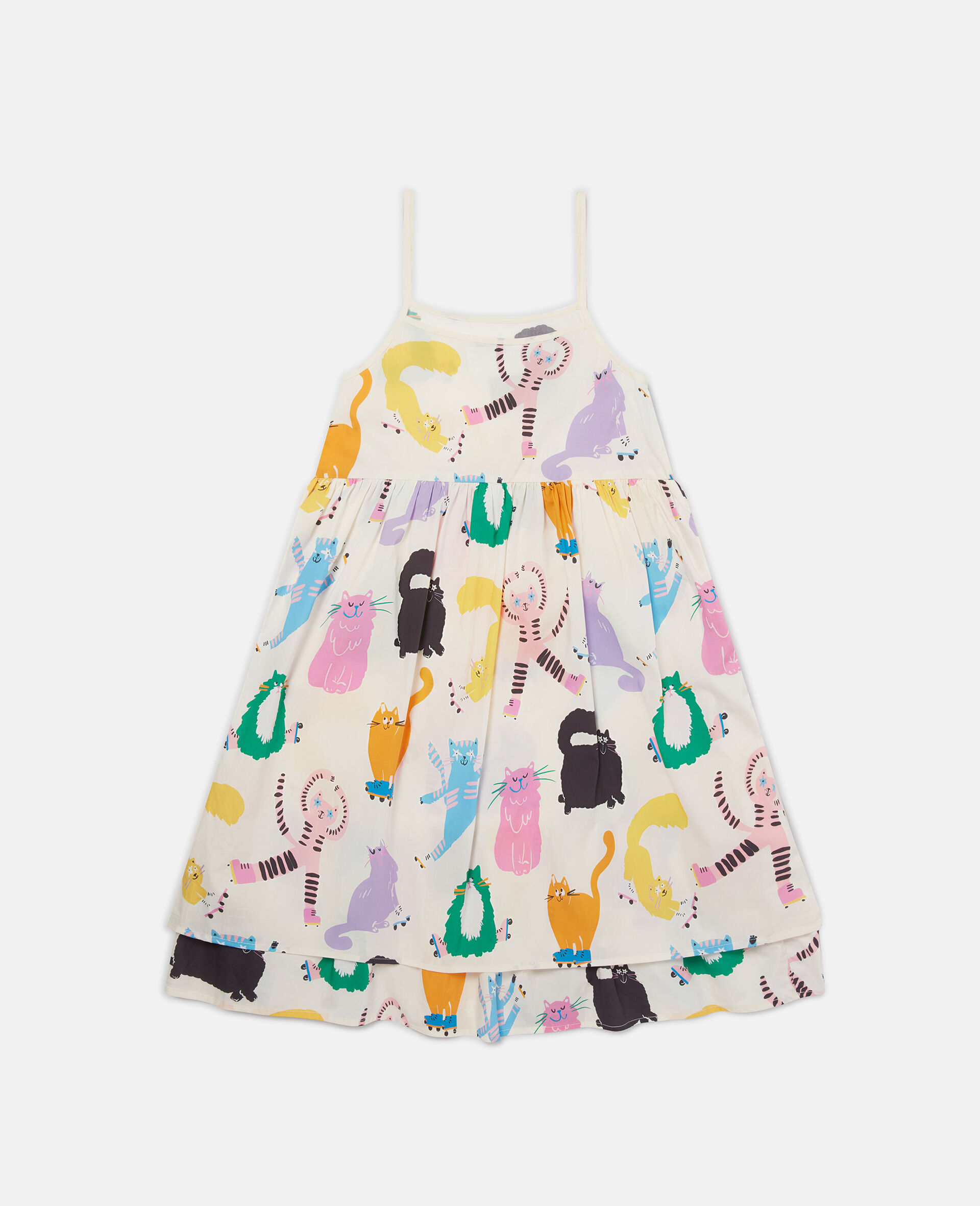 Cats Print Sleeveless Dress-Cream-large image number 2