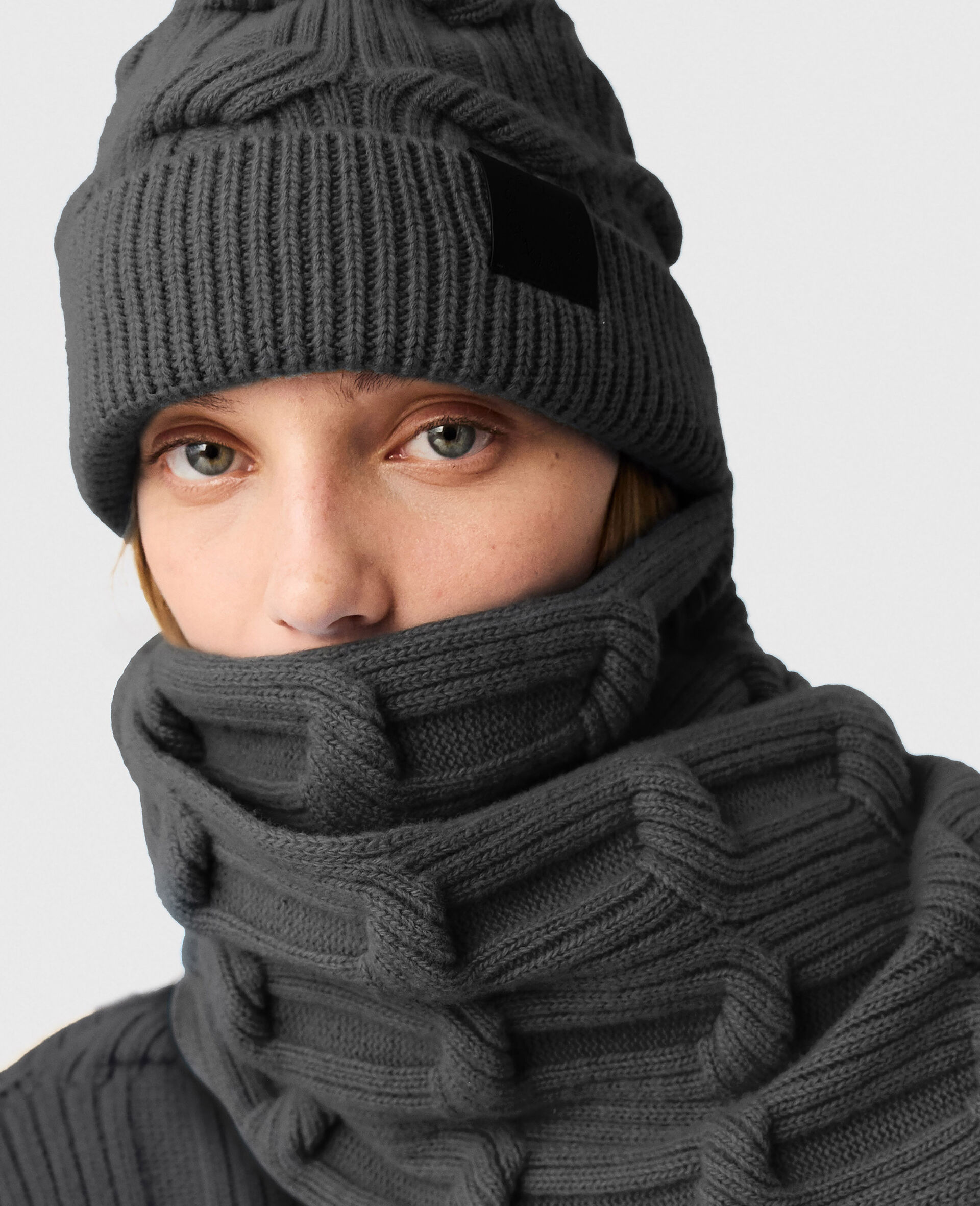 Falabella Cable-Knit Beanie-Grey-medium