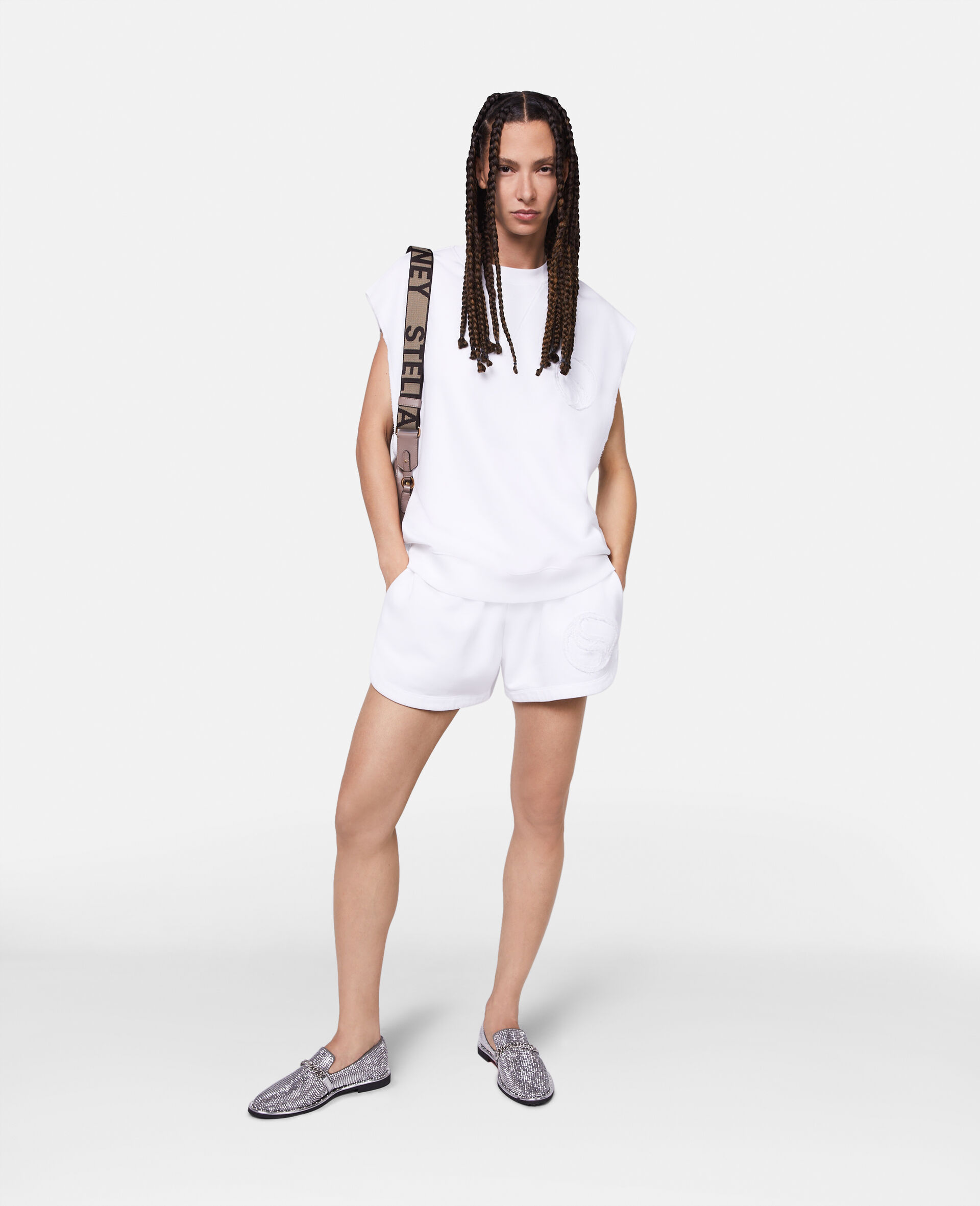 S-Wave Jersey Drawstring Shorts-White-model