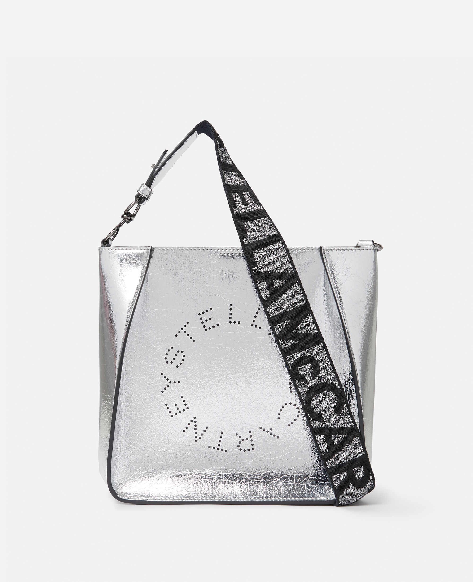 Women Metallic Silver Stella Logo Metallic Shoulder Bag Stella