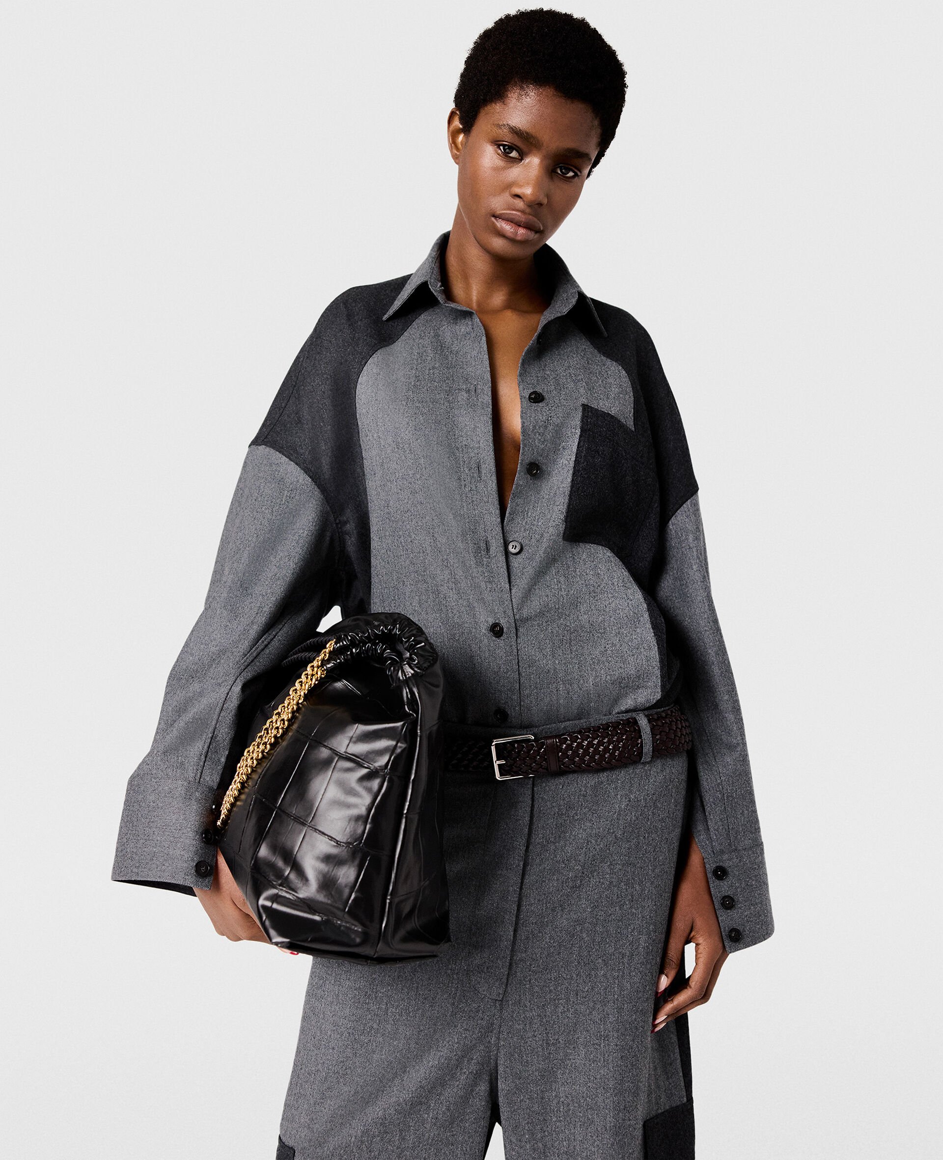 Panelled Oversized Shirt-Grey-model