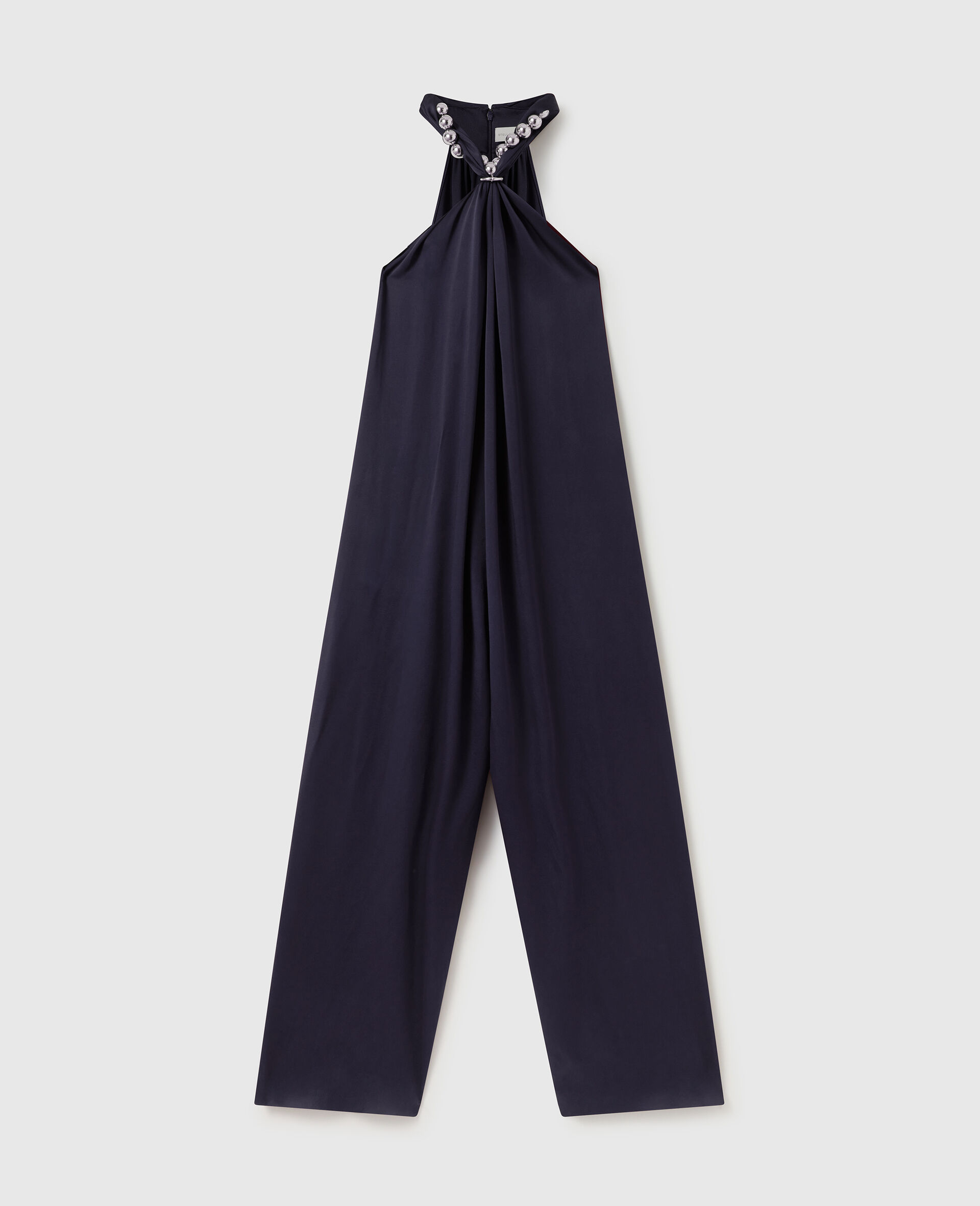 Ball-Chain Halterneck Satin Jumpsuit-Blue-medium