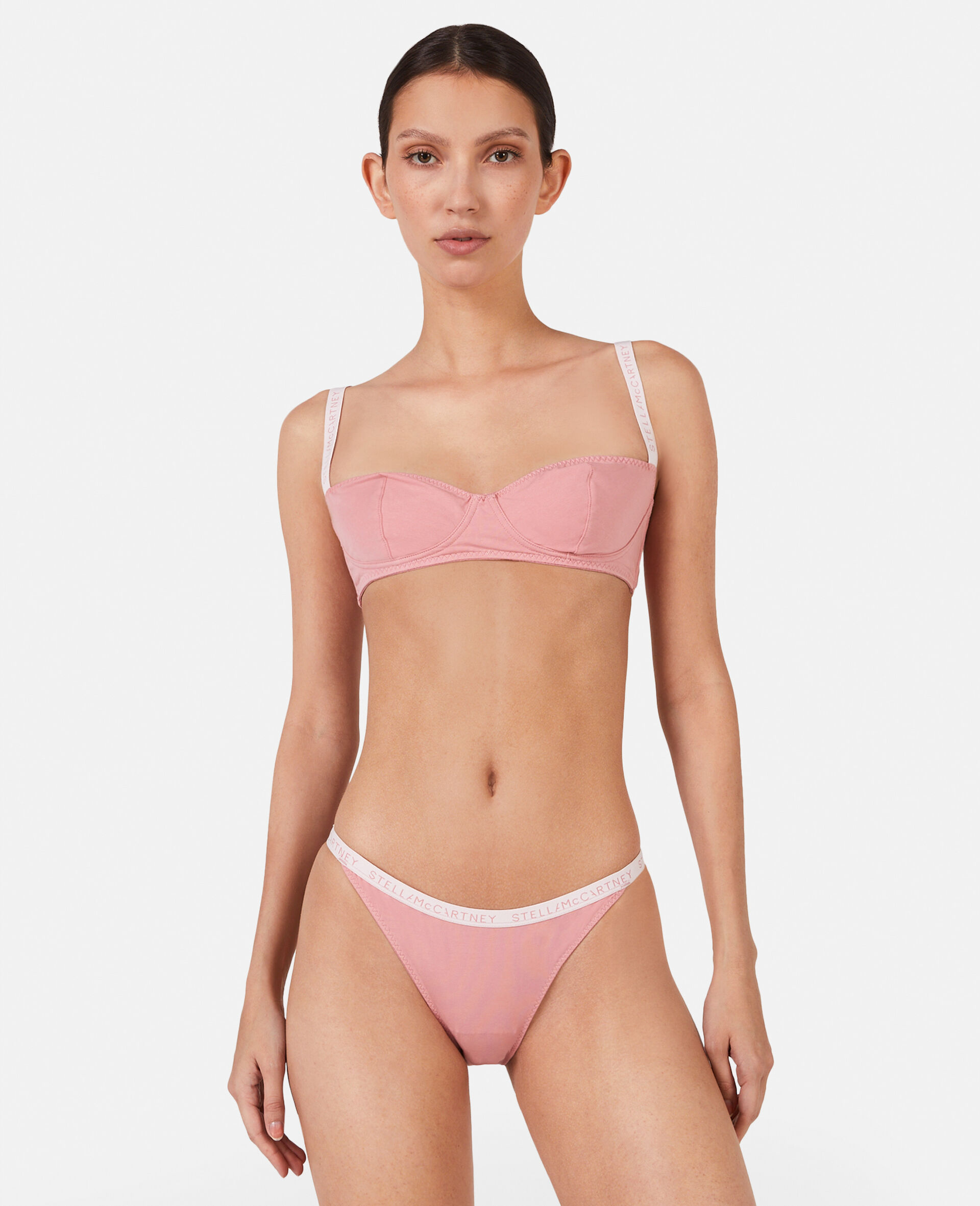 Logo Tape Soft Cup Underwired Bra-Pink-model