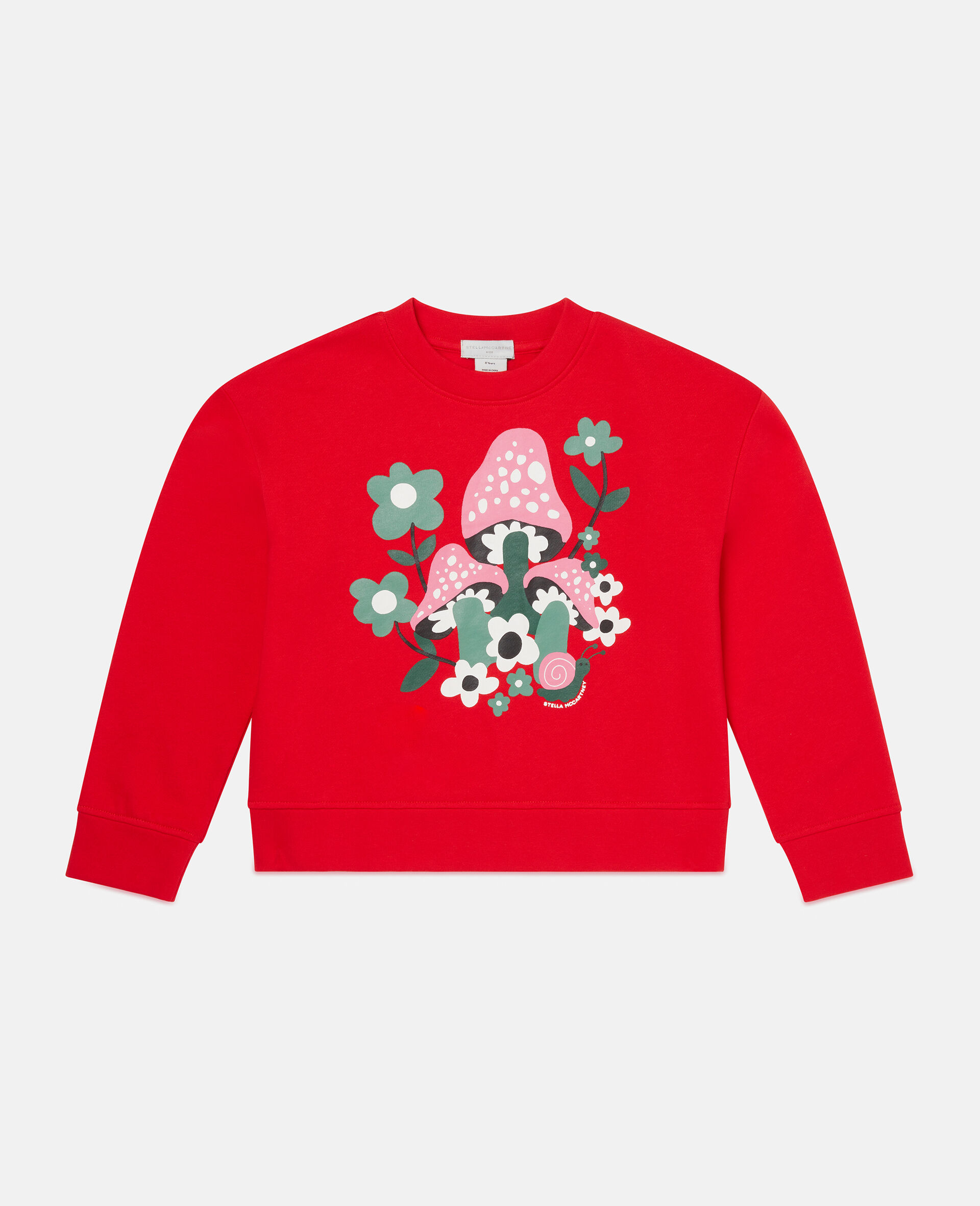 Mushroom Print Cotton Sweatshirt-Red-large image number 0