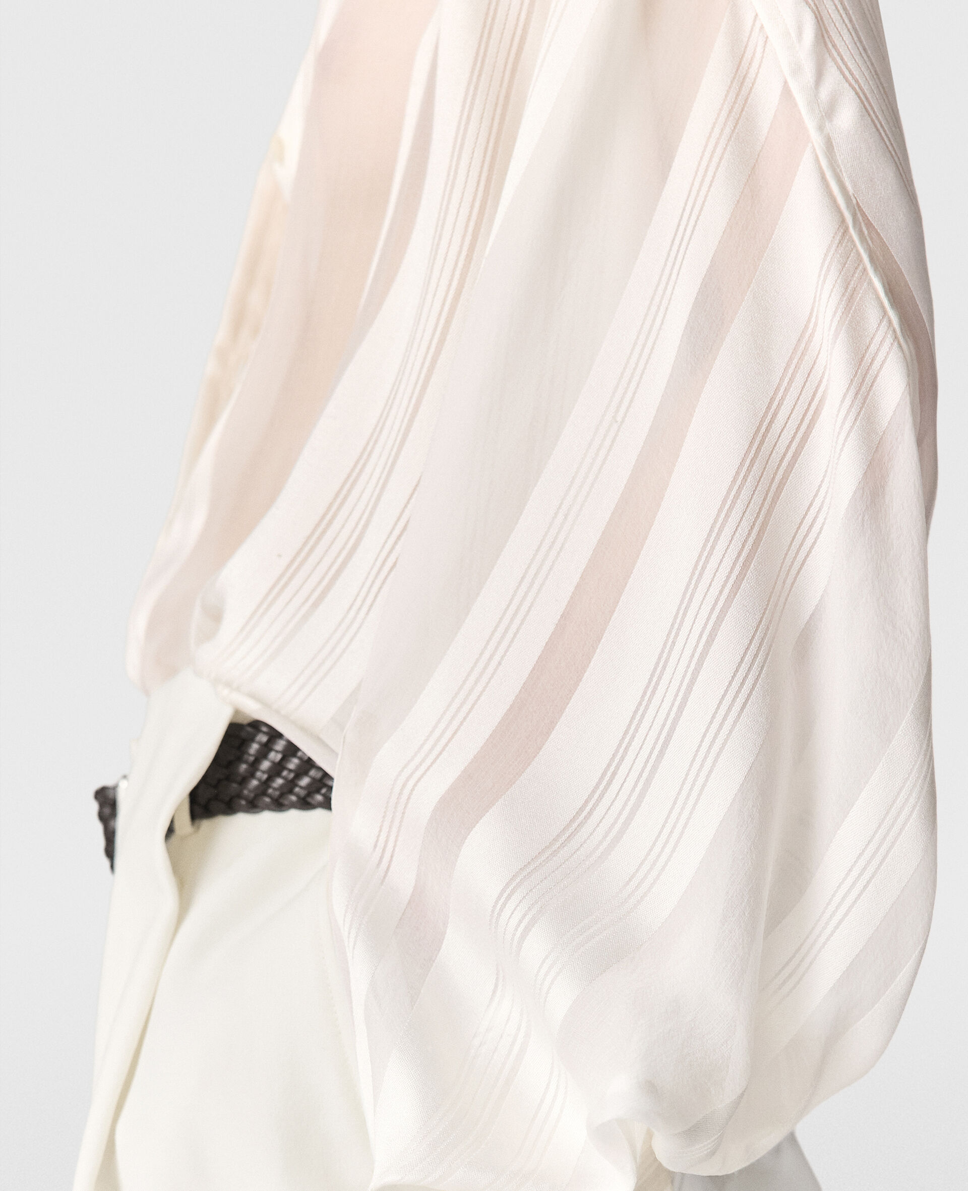 Oversized Sheer Striped Panelled Shirt-White-large image number 3