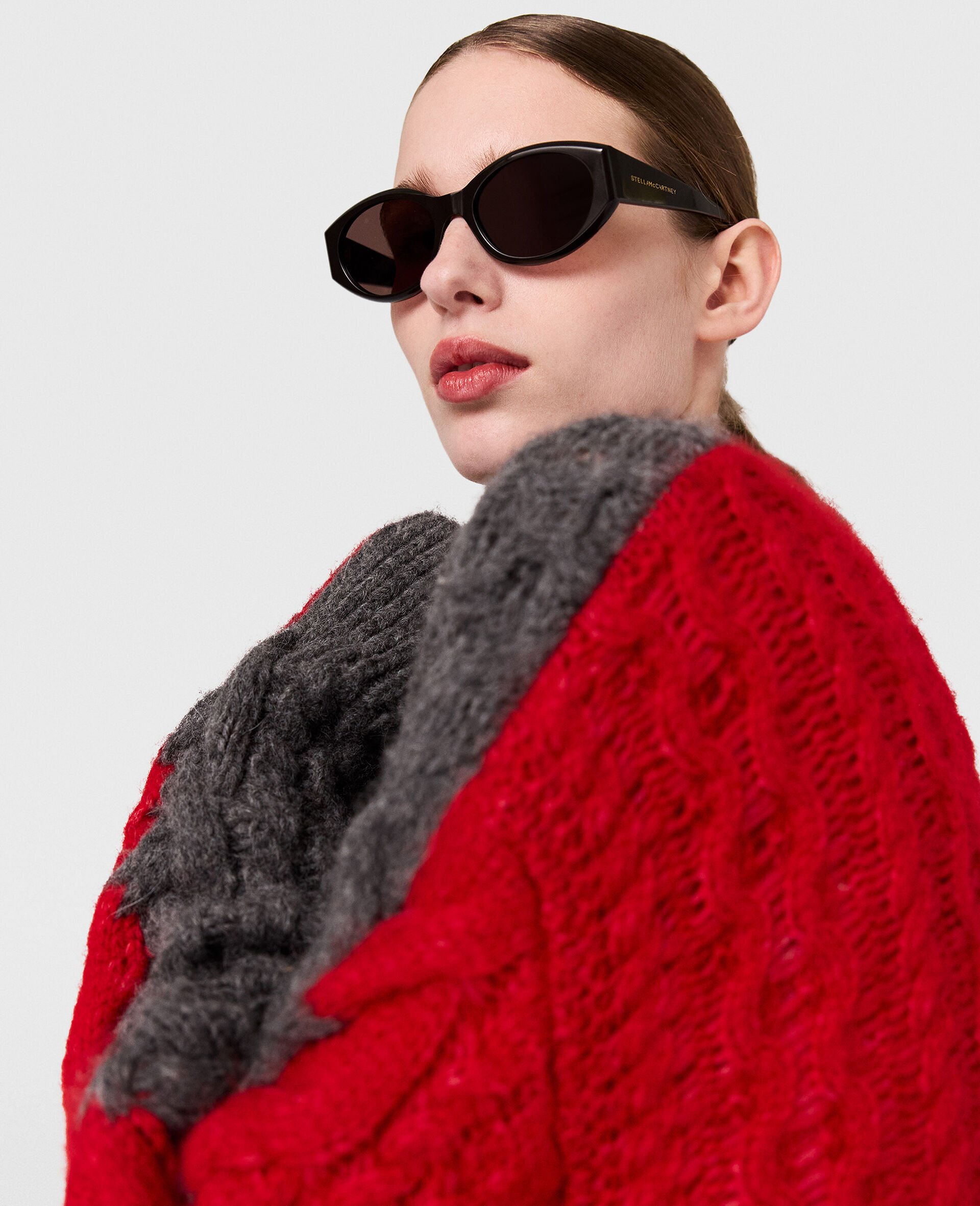 Laced Sleeves Cableknit Turtleneck Sweater-Red-model