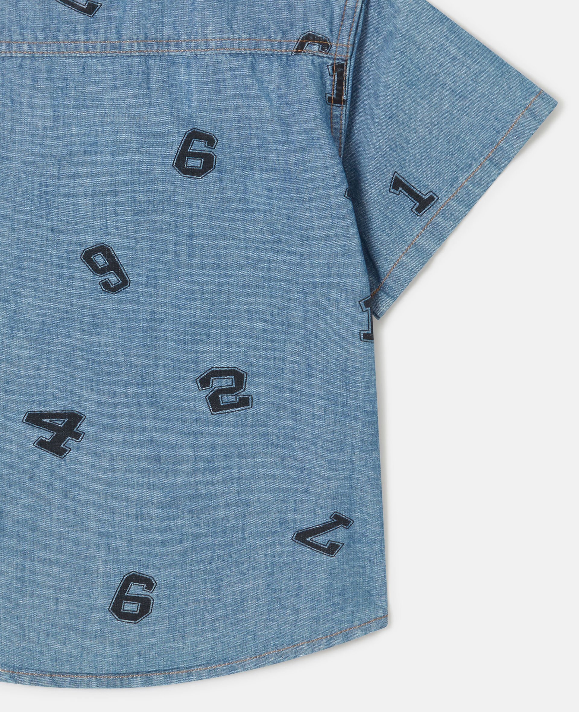 Numbers Print Denim Shirt-Blue-large image number 3
