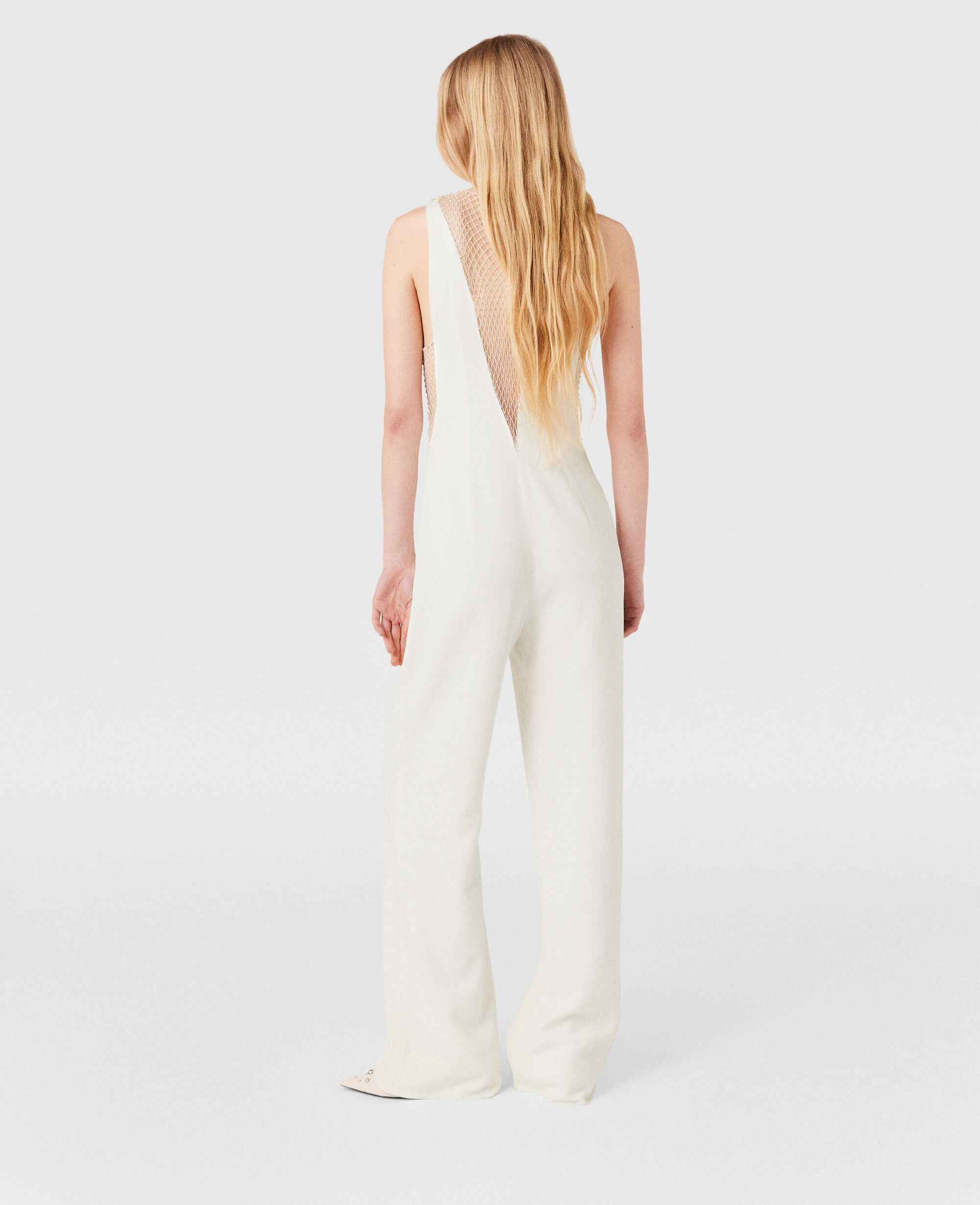 Women Pure white Crystal Mesh Deep V Jumpsuit Stella McCartney US