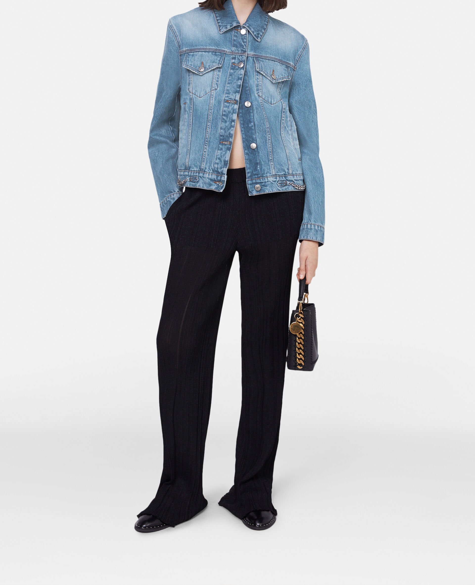 Falabella Chain Light Wash Denim Jacket-Blue-model